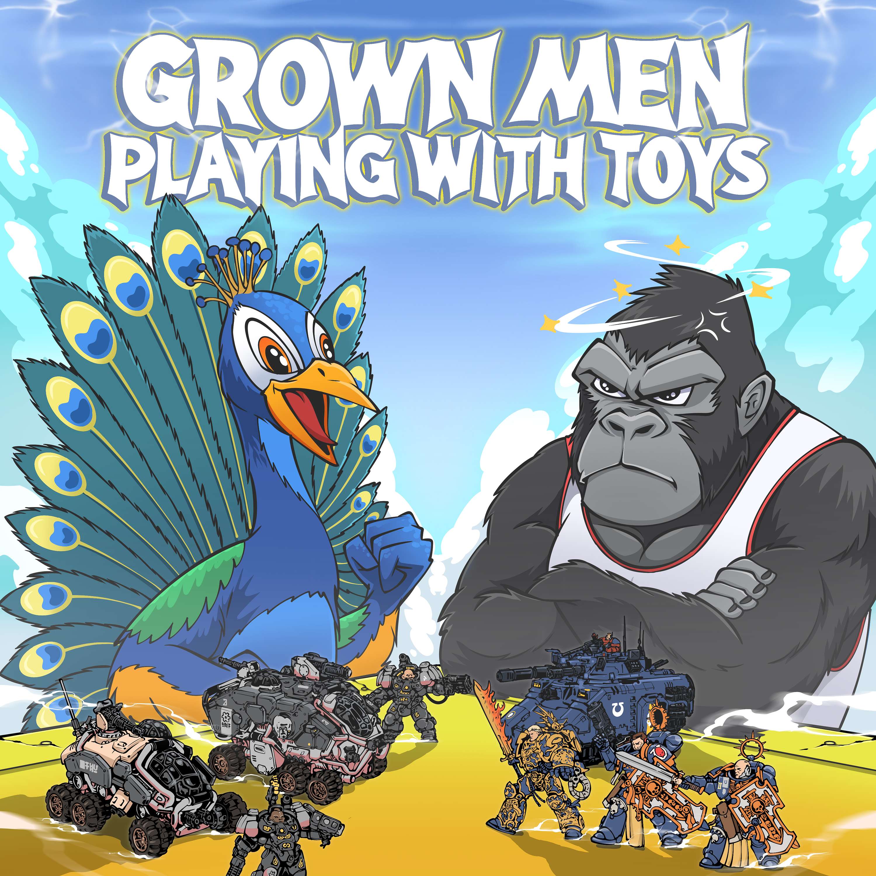 Grown Men Playing with Toys