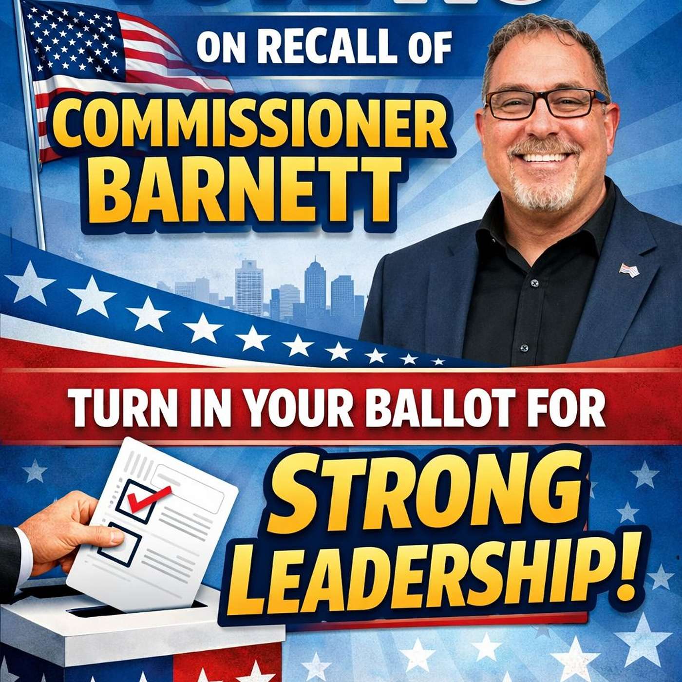 Please vote "NO" on the recall of Commissioner Barnett episode artwork