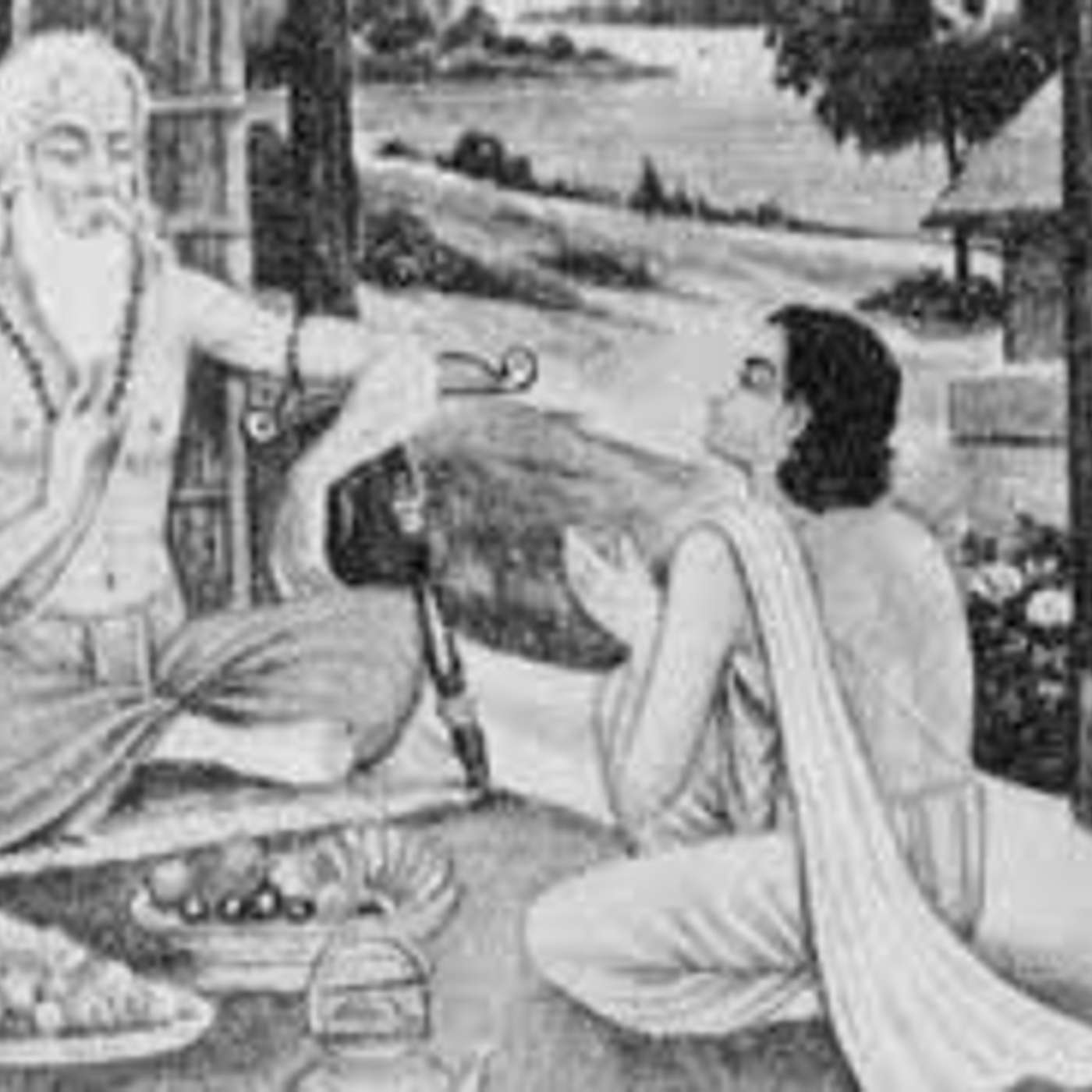 Guru and disciple crossing the river