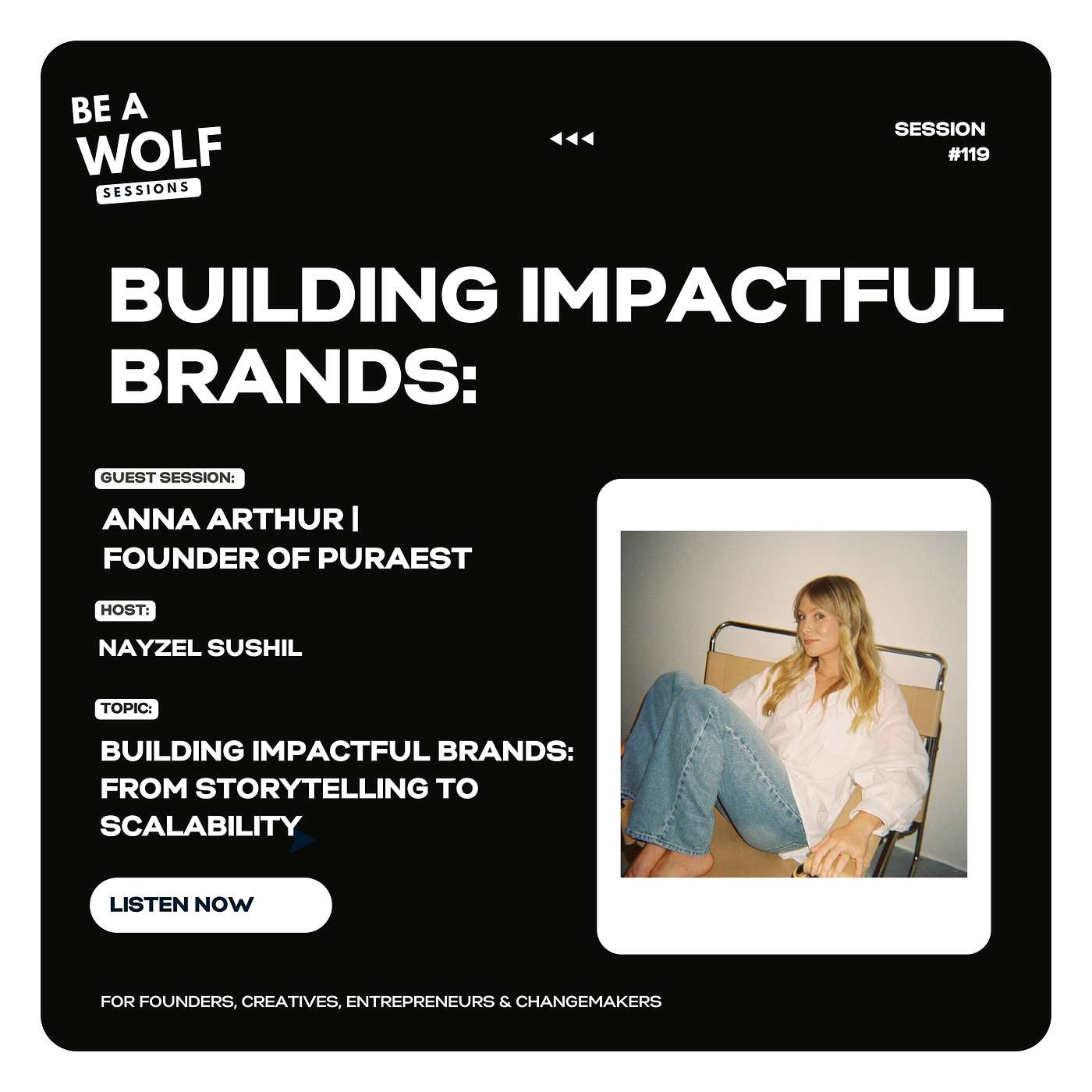 #119 - Building Impactful Brands: From Storytelling to Scalability | Guest Session  - Anna Arthur | Founder of Puraest - Be A Wolf - Sessions