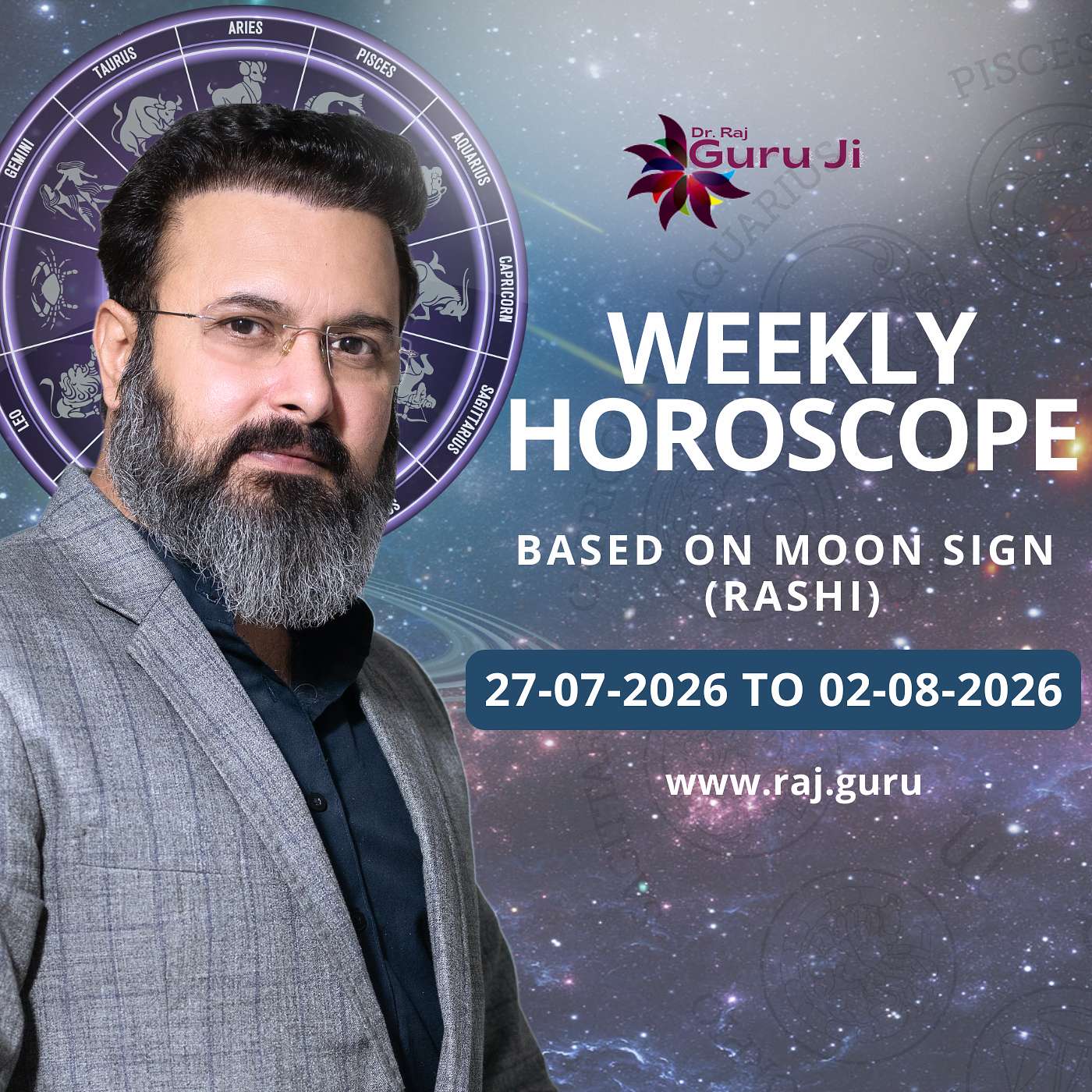 Discover your Weekly Horoscope for 27 July –02 August 2026 with Guru Ji Dr Raj. In this Vedic Astrology podcast, Guru Ji shares predictions for all 12 zodiac signs, covering career, finances, relationships, health, and important planetary influences for t episode artwork