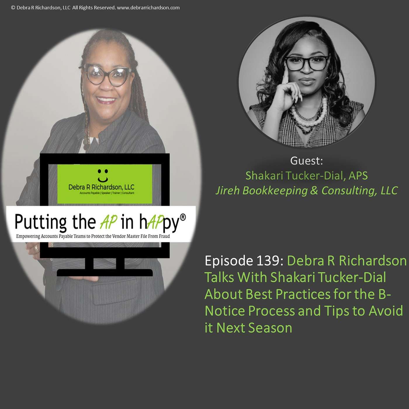 Episode 139:  Debra R Richardson Talks With Shakari Tucker About the IRS CP2100/CP2100A Notification, Best Practices for the B-Notice Process and Tips to Avoid it Next Season