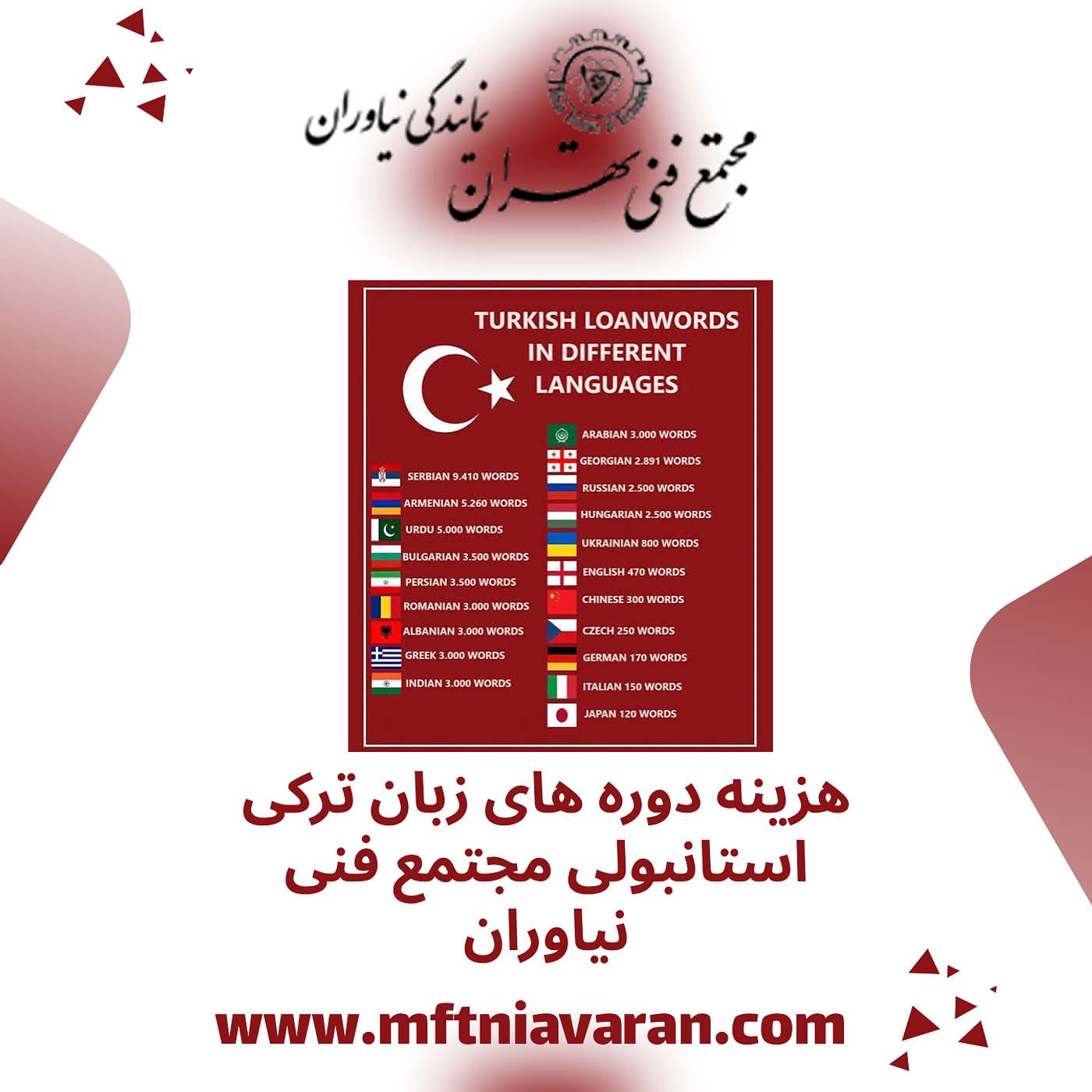 هزینه دوره های زبان ترکی استانبولی مجتمع فنی نیاوران