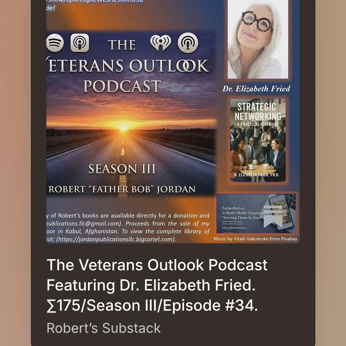 The Veterans Outlook Podcast Featuring Dr. Elizabeth Fried. ∑175/Season III/Episode #34. episode artwork