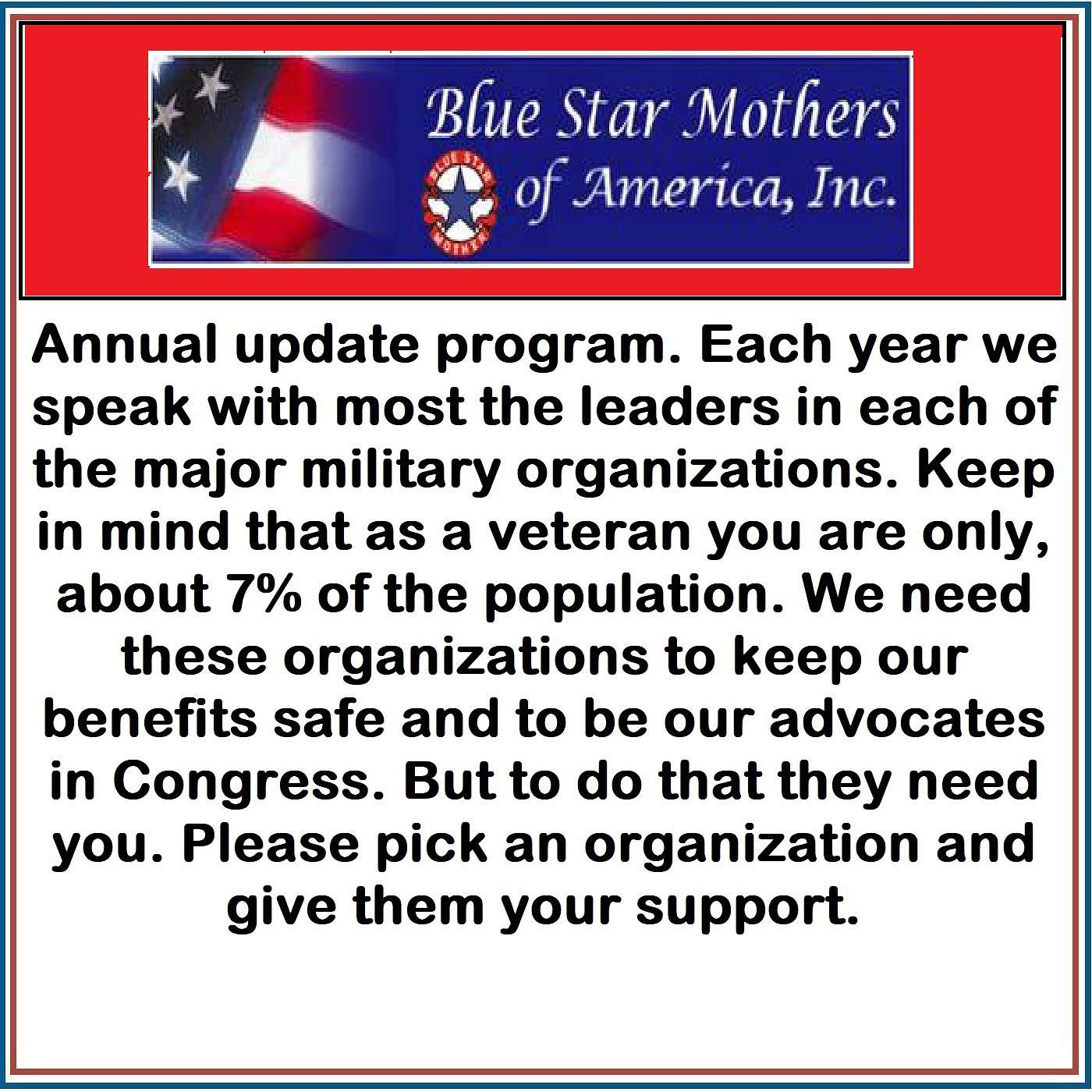 Meet Rebecca Stafford National President Blue Star Mothers of America, Inc.and hear her thoughts on her Presidential years.