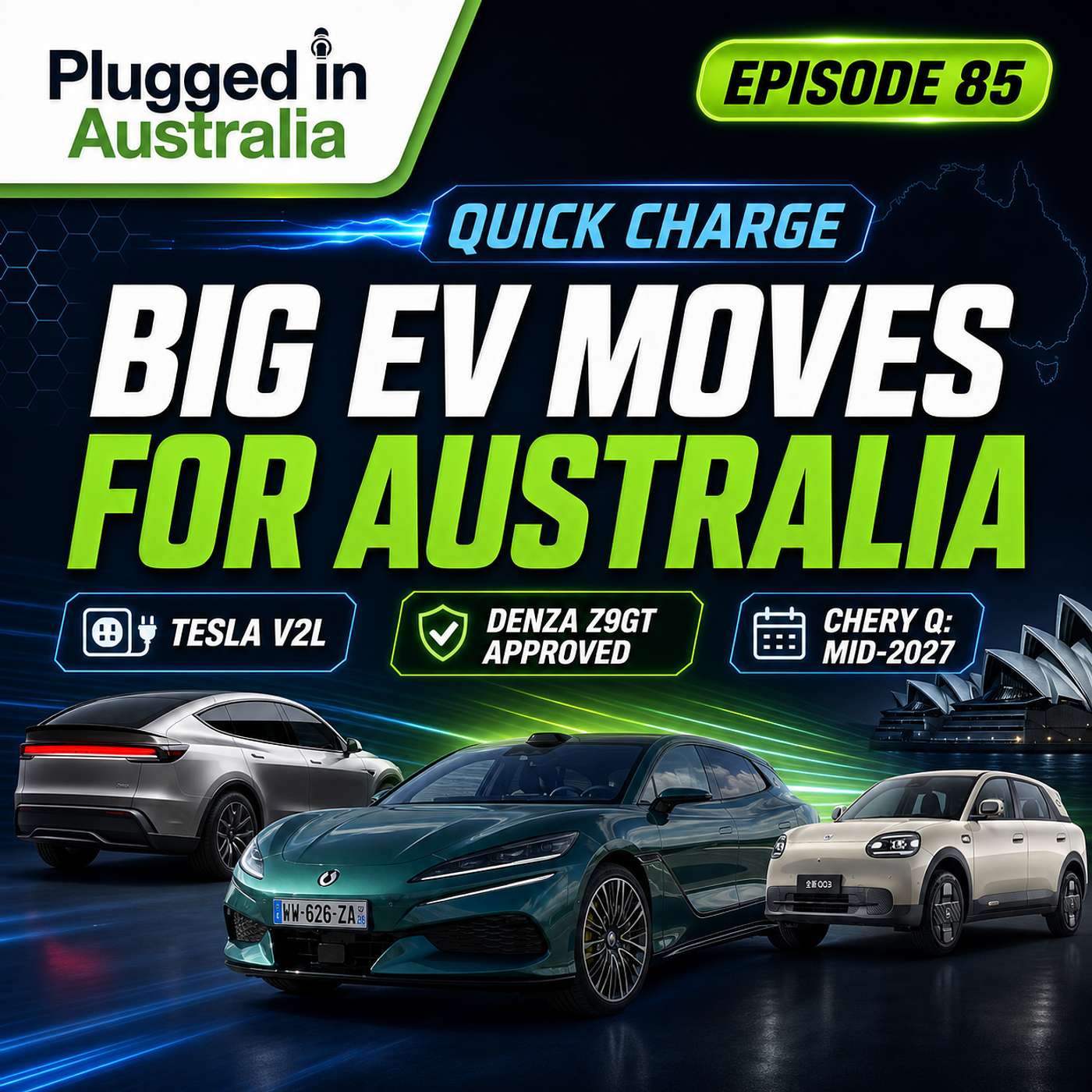 Episode 85; Quick Charge; Tesla Expands V2L, Denza Z9GT Approved and Chery Q Timing Locked In episode artwork
