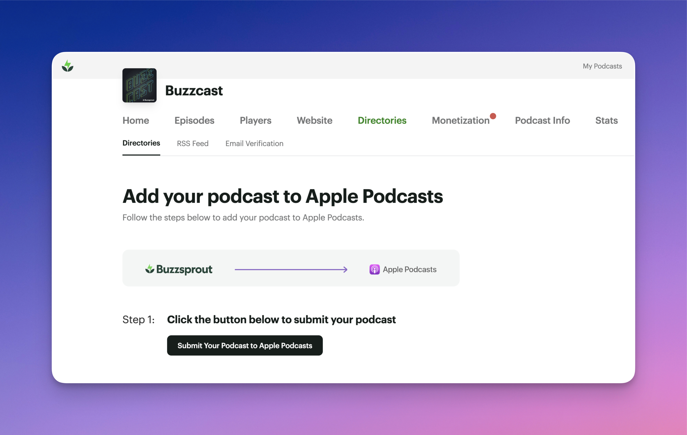 One-click submission to Apple Podcasts