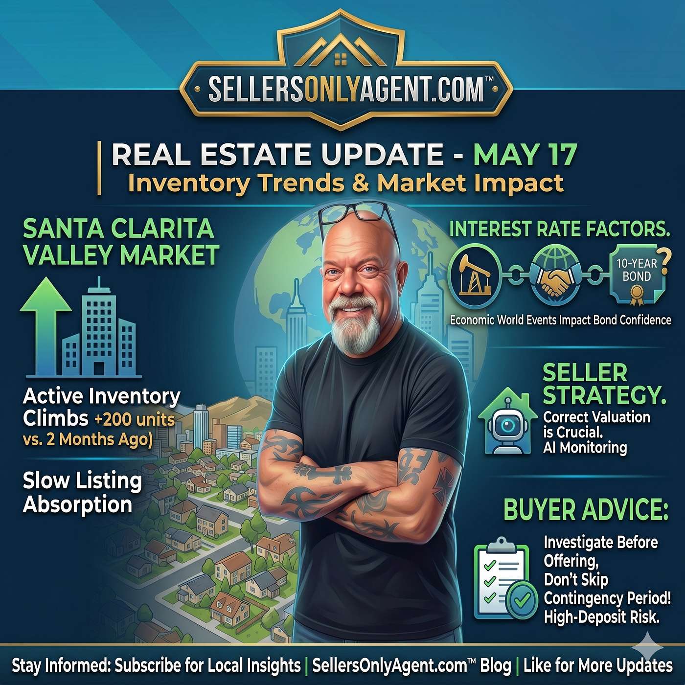 SCV Inventory Up 200 Homes, Rates Climbing, Buyers Hesitating — May 17, 2026 The Santa Clarita Valley real estate update for Saturday, May 17, 2026. Why inventory is climbing, why absorption is stuck, and what sellers must do right now to protect their eq