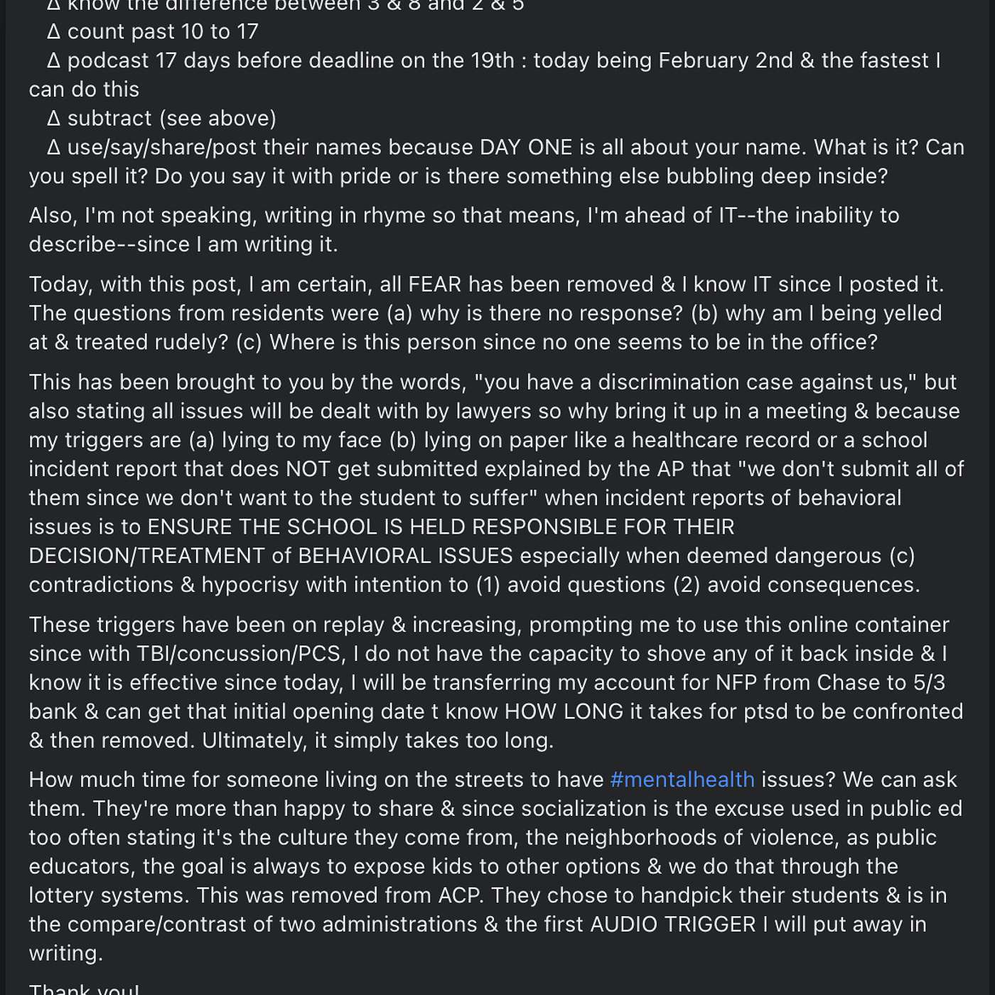 when PTSD triggers are (a) lying to my face (b) lying on paper like a health record or NOT submitting incident repots (c) hypocrisy/contradictions with motivation to (1) avoid questions (2) avoid consequence, how to ensure SUICIDE does not 