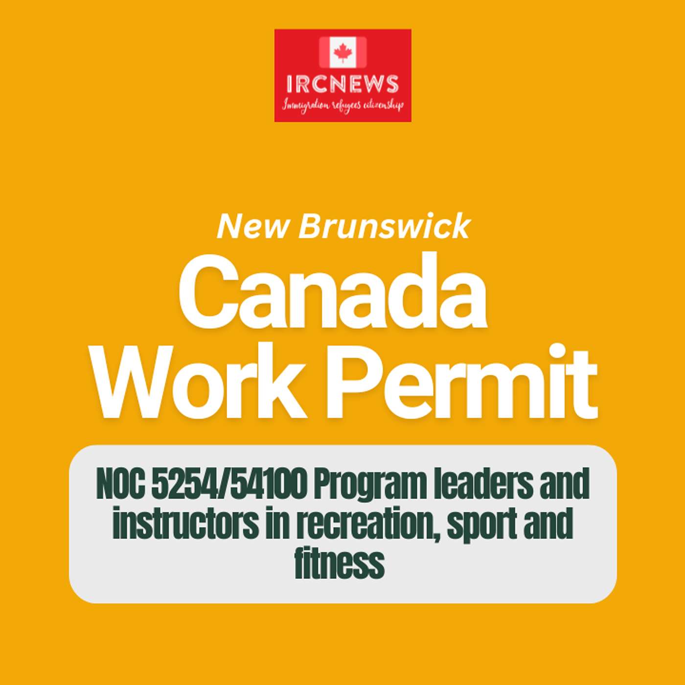 Canada Immigration New Brunswick NOC 5254/54100 Program leaders and instructors in recreation, sport and fitness Work Permits