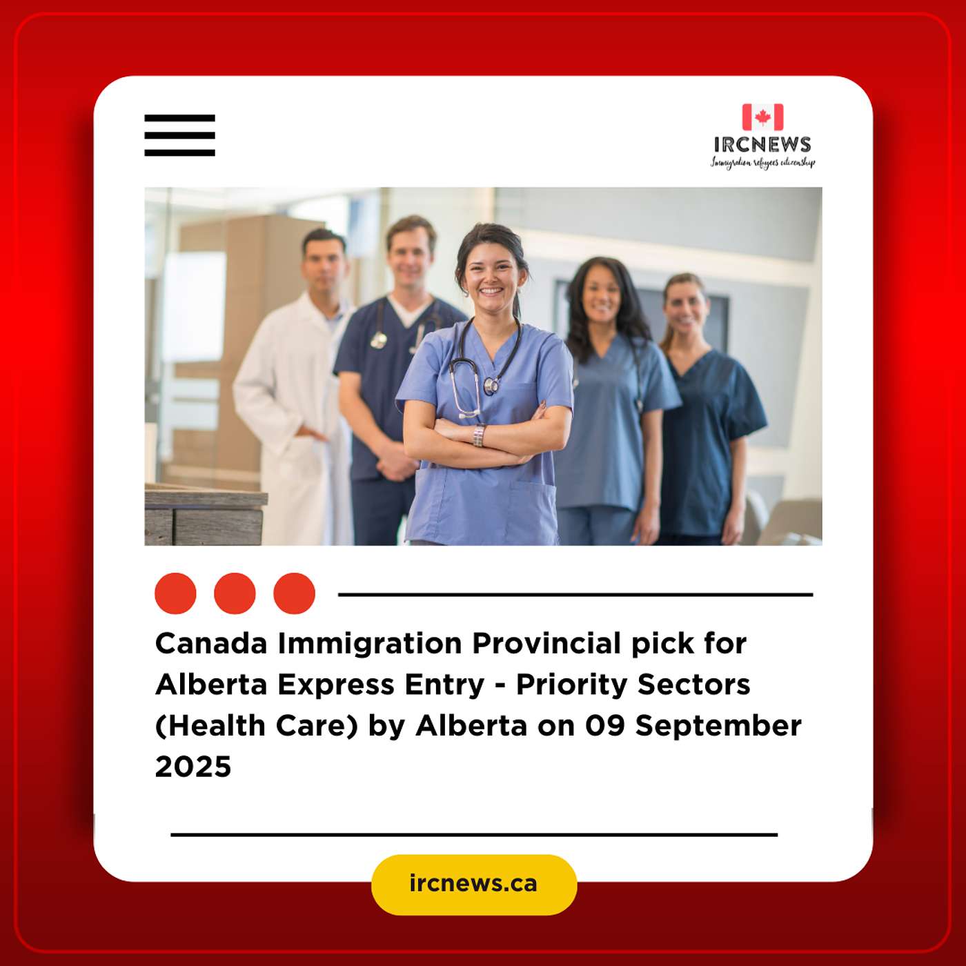 Canada Immigration Provincial pick for Alberta Express Entry - Priority Sectors (Health Care) by Alberta on 09 September 2025