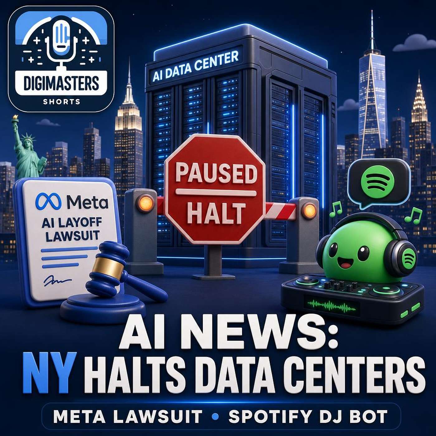 New York Halts AI Data Centers, Meta Faces AI Layoff Lawsuit, Spotify Unveils Chatbot DJ Feature