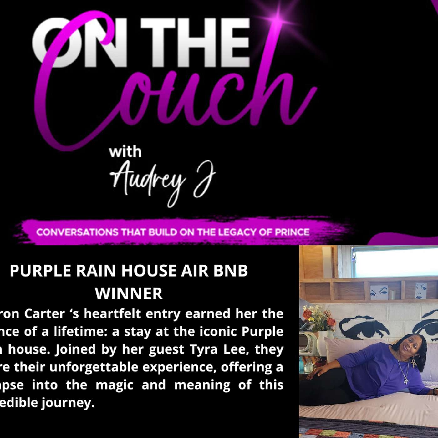 On the Couch with Purple Rain House Air BnB Winner Sharon Carter