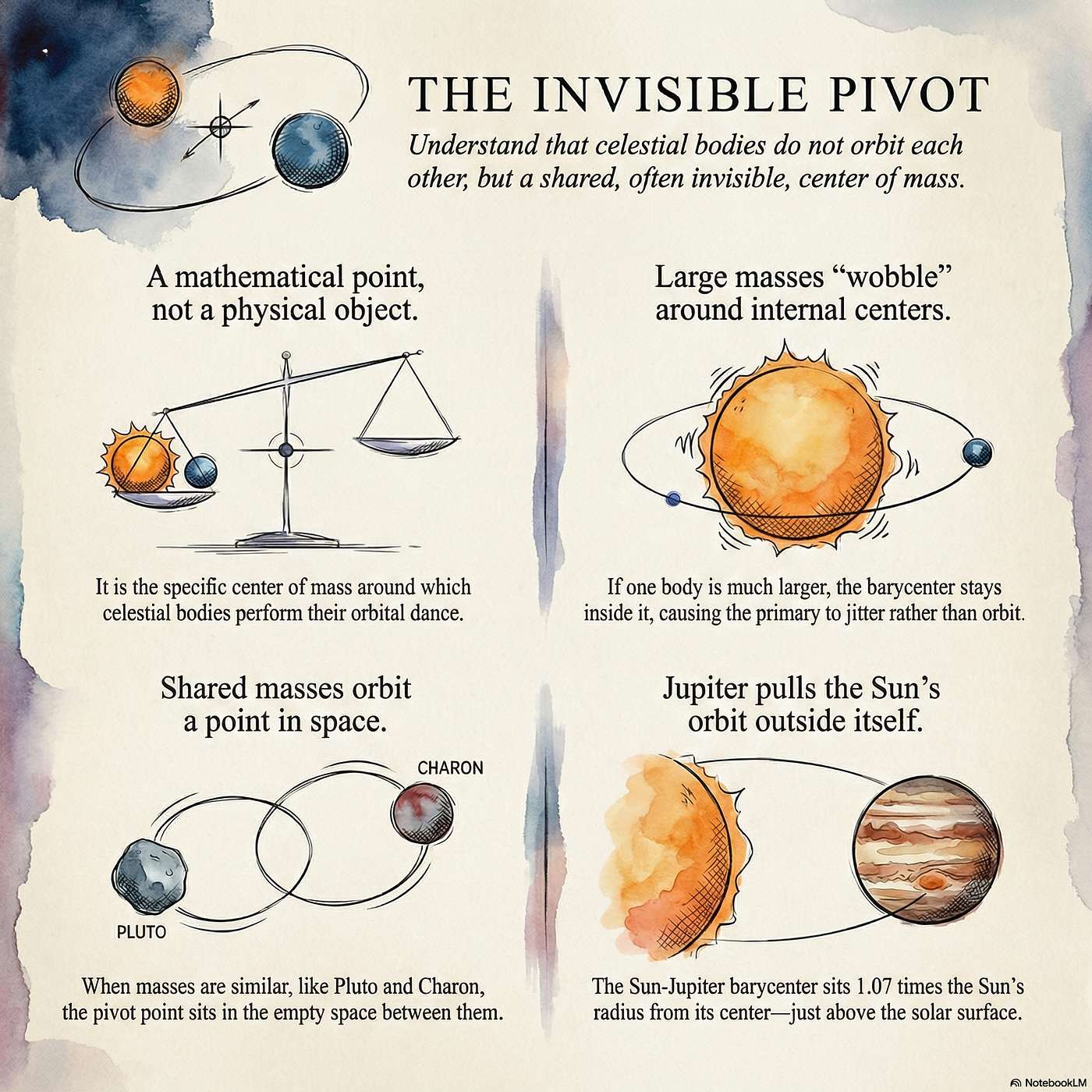 Barycenters and the Cosmic Seesaw: How Orbits Share a Pivot