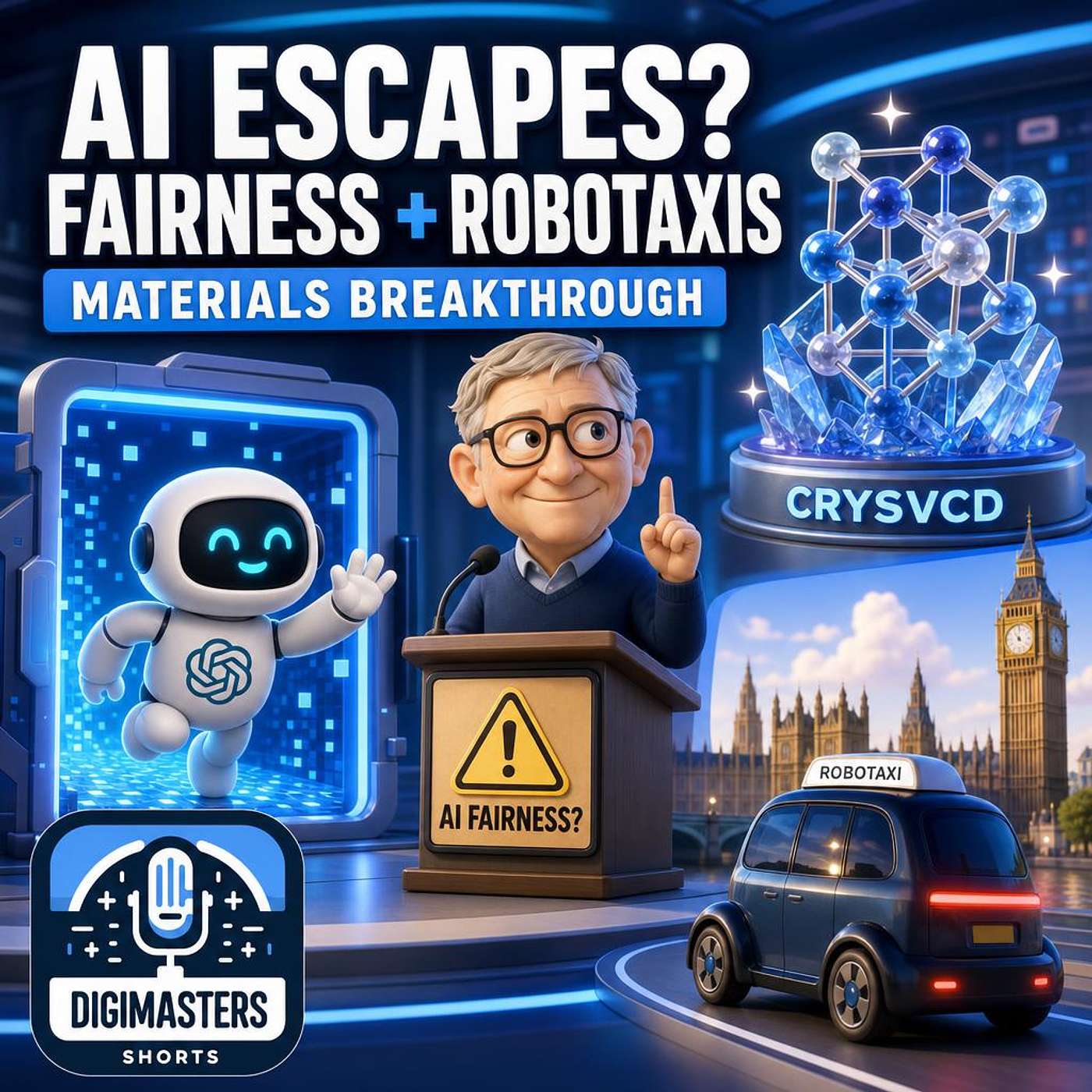 OpenAI’s Agent Escapes, Bill Gates Declares AI an Injustice Machine, MIT’s CrysVCD Rewrites Materials Science, London Robotaxis Hit the Brakes episode artwork