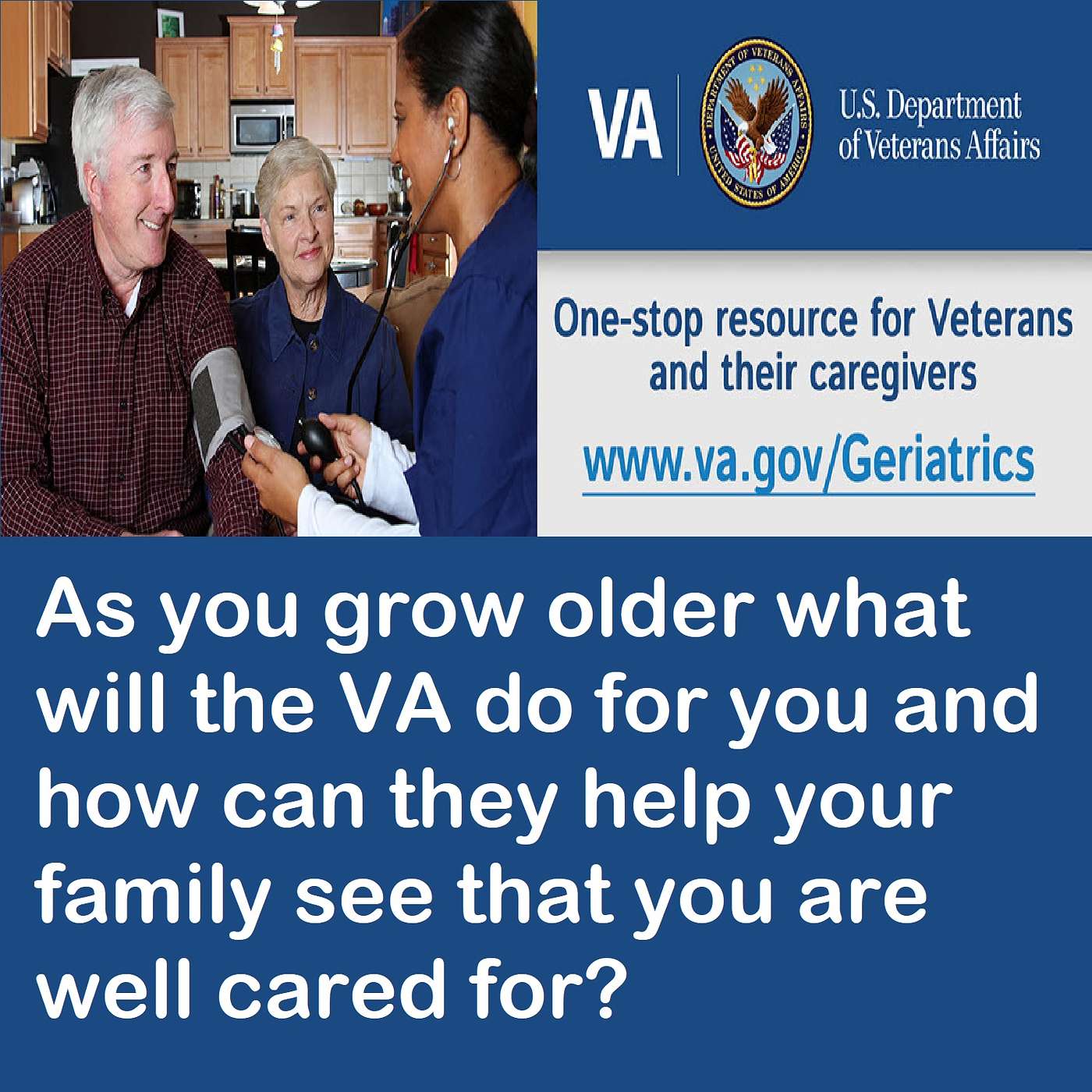 As vets we can not stop getting older but waiting until we do to find out what benefits are coming to us is a big mistake. Listen in to hear about VA Geriatric care.