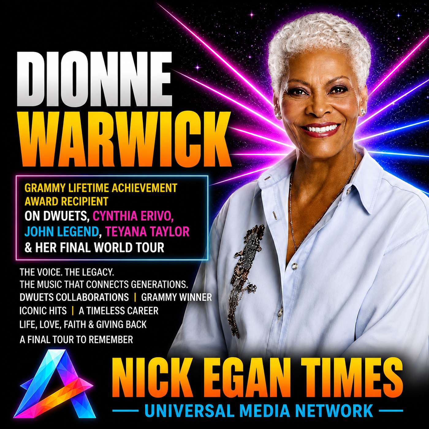 Dionne Warwick Grammy Lifetime Achievement Award Recipient, on DWUETS, Cynthia Erivo, John Legend, Teyana Taylor & Her Final World Tour | Nick Egan Times episode artwork