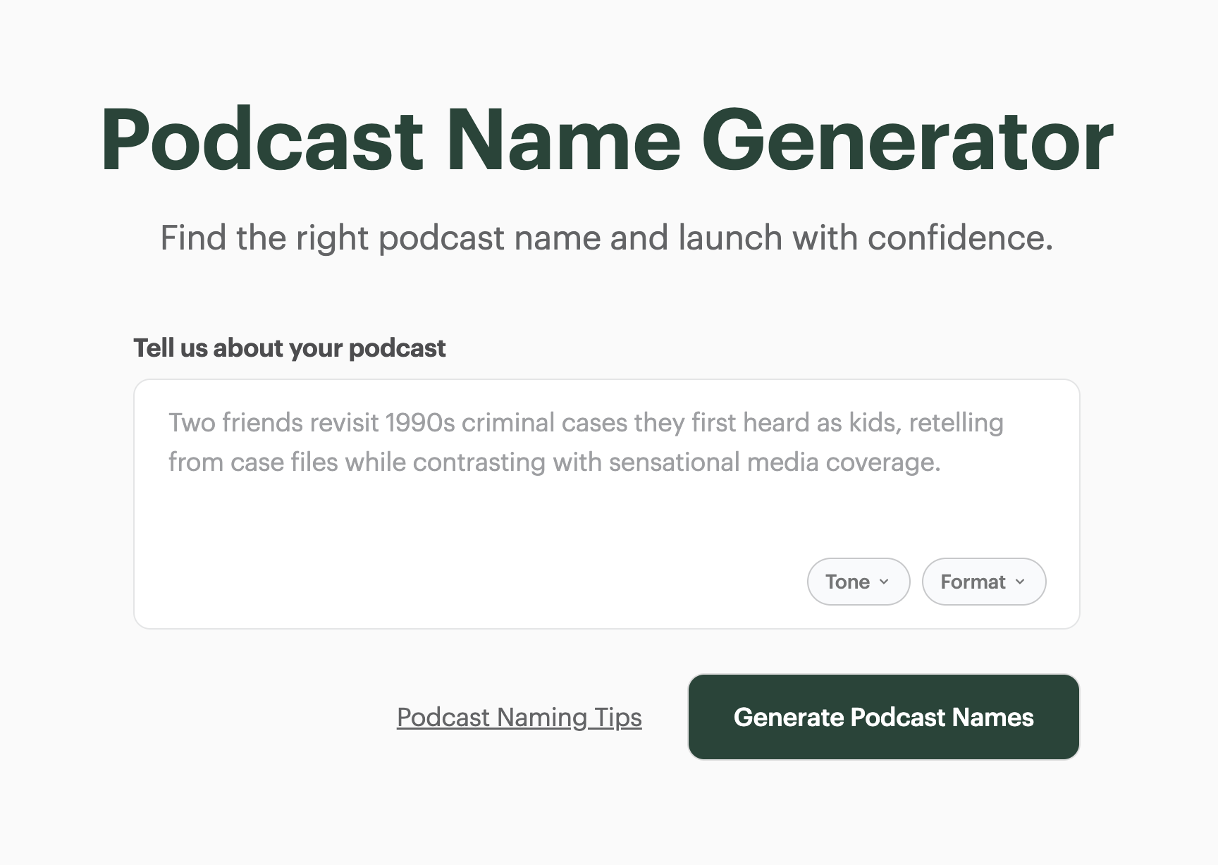 Screenshot of the Buzzsprout naming tool