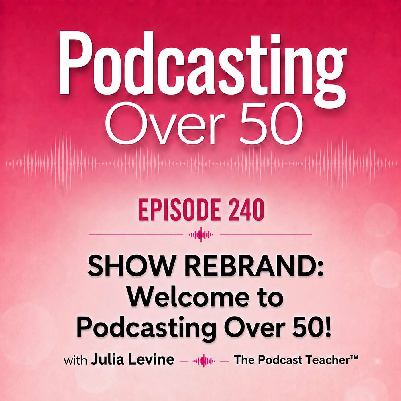 240. SHOW REBRAND: Welcome to Podcasting Over 50! episode artwork