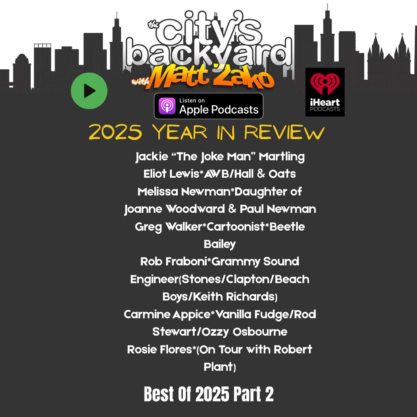 The City's Backyard Ep 188The Year 2025 In Review...Best Of Part 2:Jackie Martling, Eliot Lewis (Hall&Oates), Melissa Newman(Paul Newman), Greg Walker(Beetle Bailey), Rob Fraboni Sound Engineer, Carmine Appice(Rod&Ozzy) Rosie Flores(Robert Plant tour)! episode artwork