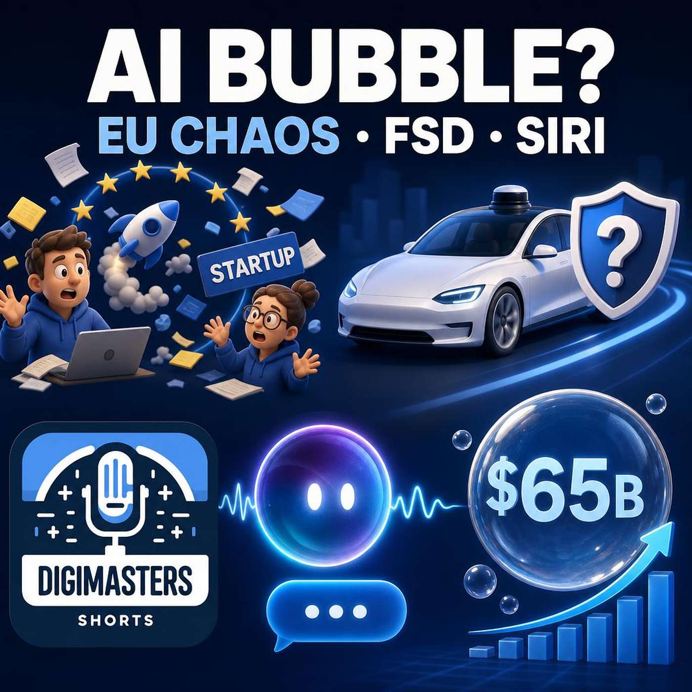 EU Startup Chaos Slows Innovation, Tesla FSD Safety Debunked, Apple Reinvents Siri, Anthropic’s $65B AI Rise Sparks Bubble Fear episode artwork
