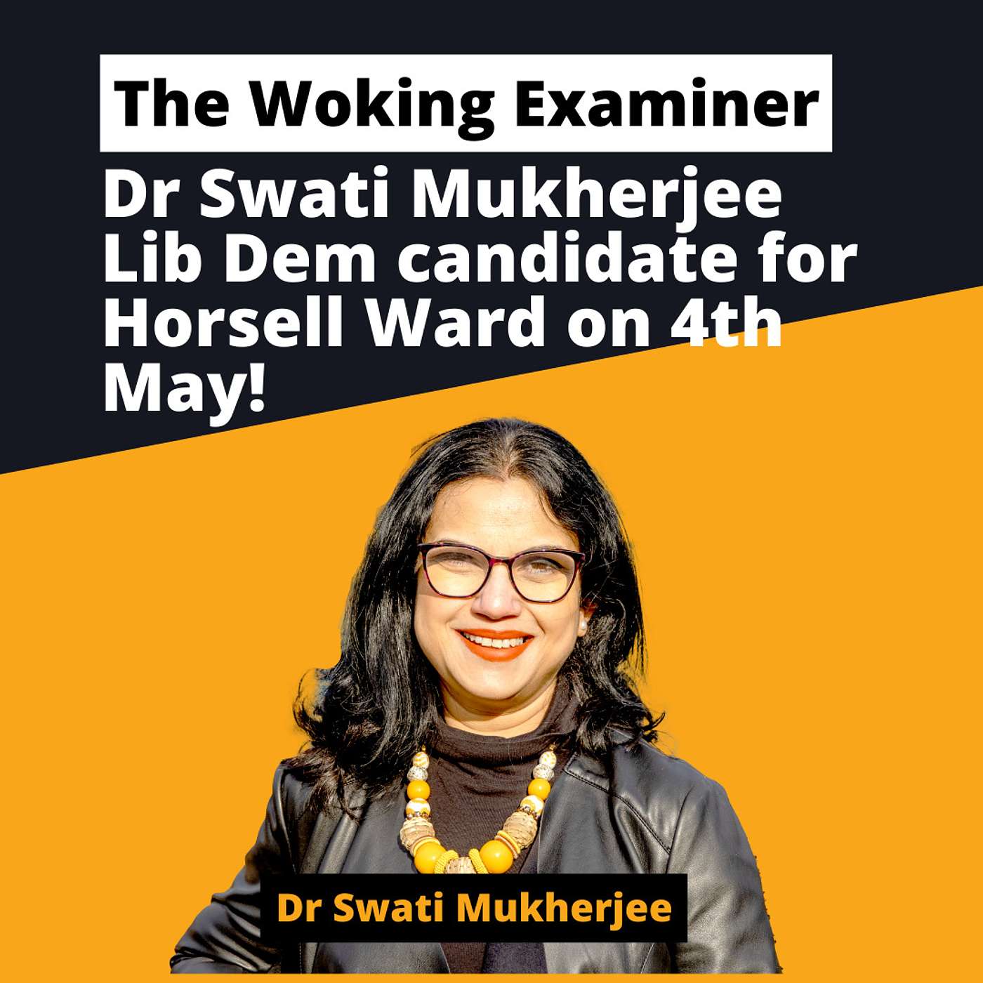 Dr Swati Mukherjee Liberal Democrat candidate for Horsell Ward on 4th May