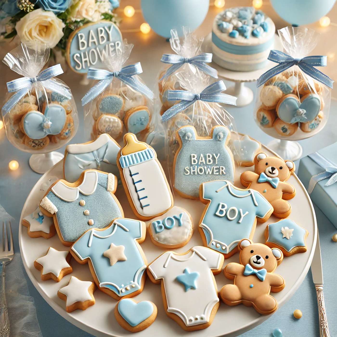 Custom Boy Baby Shower Cookie Favors: Sweet Treats for a Little Gentleman.