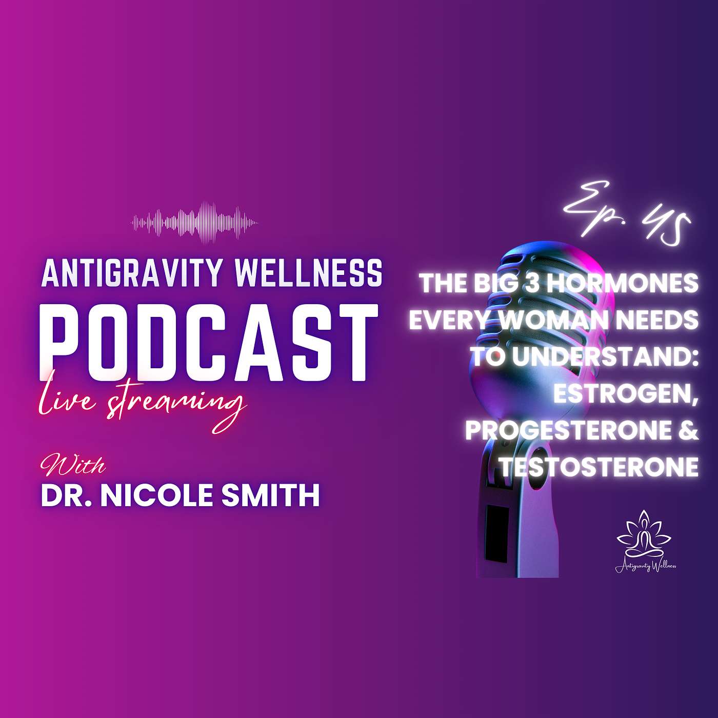 Episode #45 - The Big 3 Hormones Every Woman Needs to Understand: Estrogen, Progesterone & Testosterone episode artwork