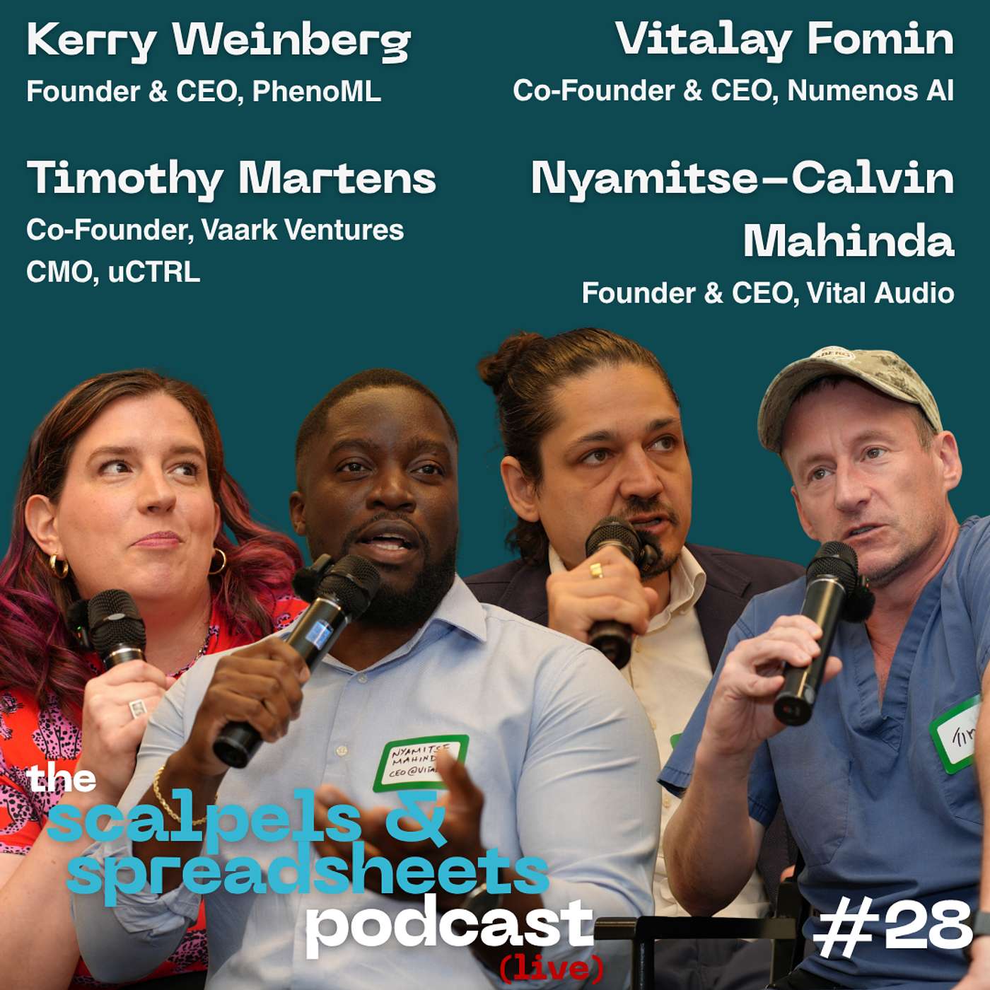 #28 Health AI: From Research to Production. Nyamitse-Calvin Mahinda. Timothy Martens. Kerry Weinberg. Vitalay Fomin. episode artwork