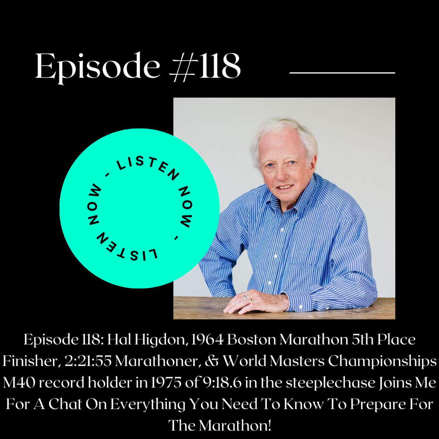 EPISODE 118: Hal Higdon, 1964 Boston Marathon 5th Place Finisher, 2:21:55 Marathoner, & World Masters Championships M40 record holder in 1975 of 9:18.6 in the steeplechase Joins Me For A Chat On Everything You Need To Know To Prepare For The Marathon!