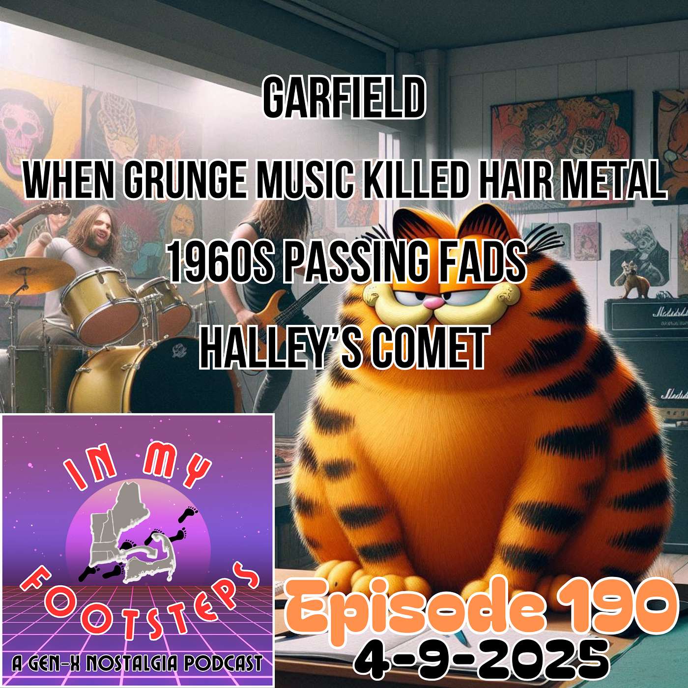 Episode 190: When Grunge Killed Hair Metal, Garfield, 1960s Passing Fads, Halley's Comet(4-9-2025)