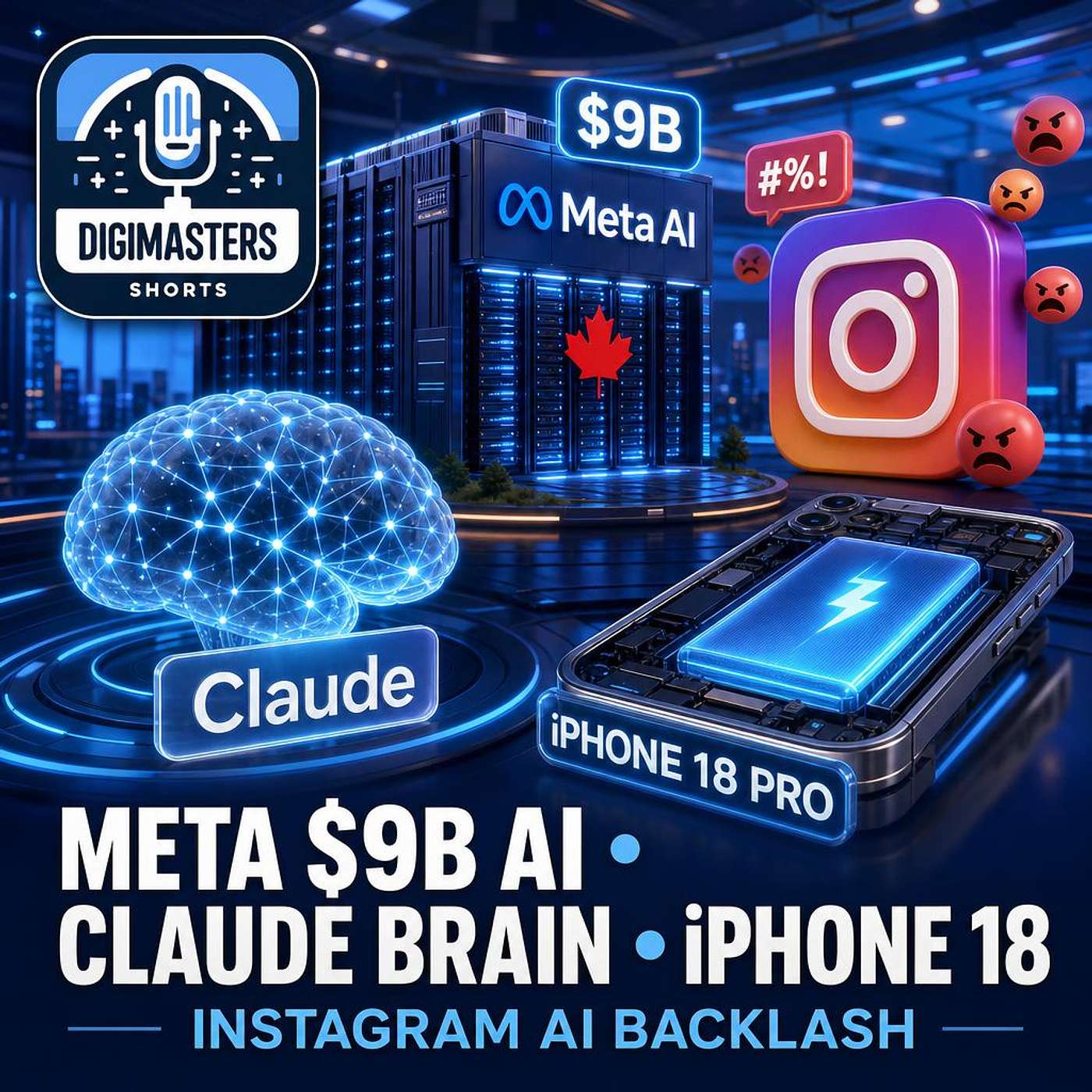 Meta’s $9B AI Center in Canada, Instagram’s Default AI Content Use Sparks Outrage, Anthropic's Claude Reveals AI Brain Secrets, Apple iPhone 18 Pro Battery Breakthrough episode artwork