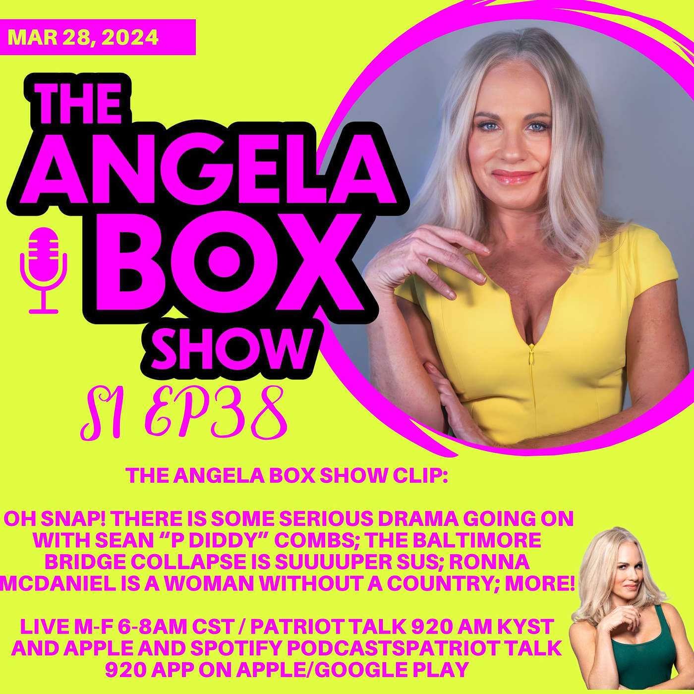 The Angela Box Show - March 27, 2024 S1 Ep38 - Diddy accused of sex trafficking; Baltimore bridge collapse; Ronna McDaniel is a woman without a country; MORE