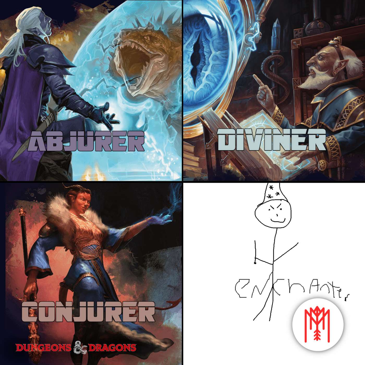Abjurer, Conjurer, Diviner, Enchanter - Wizards from Monsters of the Multiverse