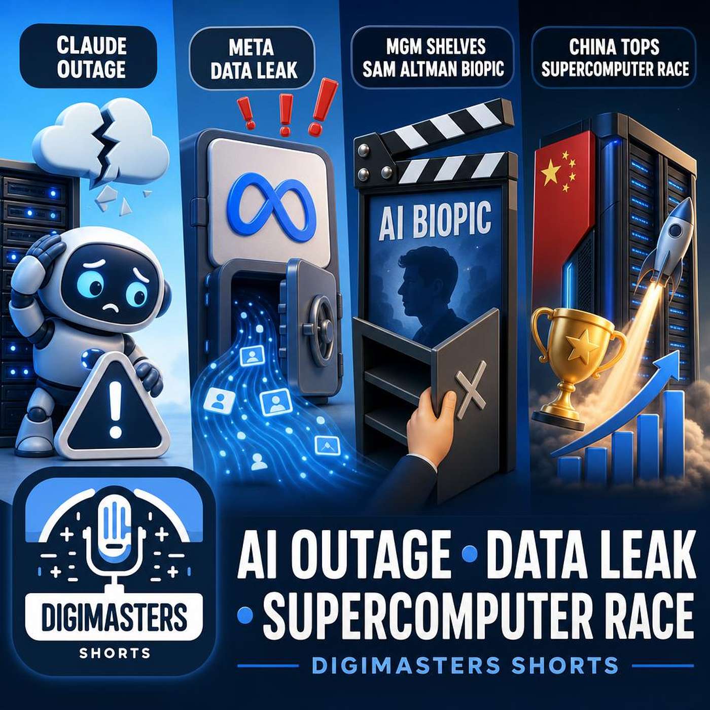 Anthropic Claude Outage Cripples AI, Meta's Data Leak Scandal, MGM Shelves Sam Altman Biopic, China Tops Supercomputer Race! episode artwork