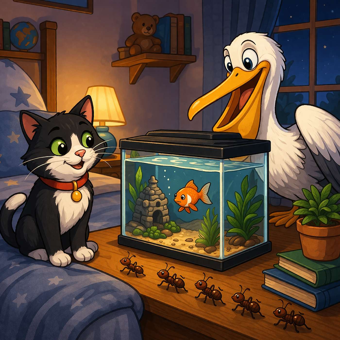 The cat, the pelican and the brilliant plan