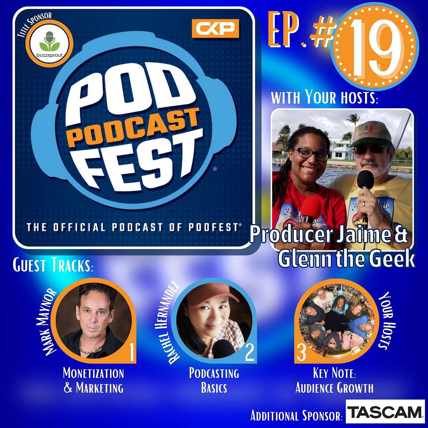 cover of episode 19: Professional Sponsor Ads for Audience Growth, Hydration is Fundamental, and Repurposing Your Content, brought to you by Buzzsprout
