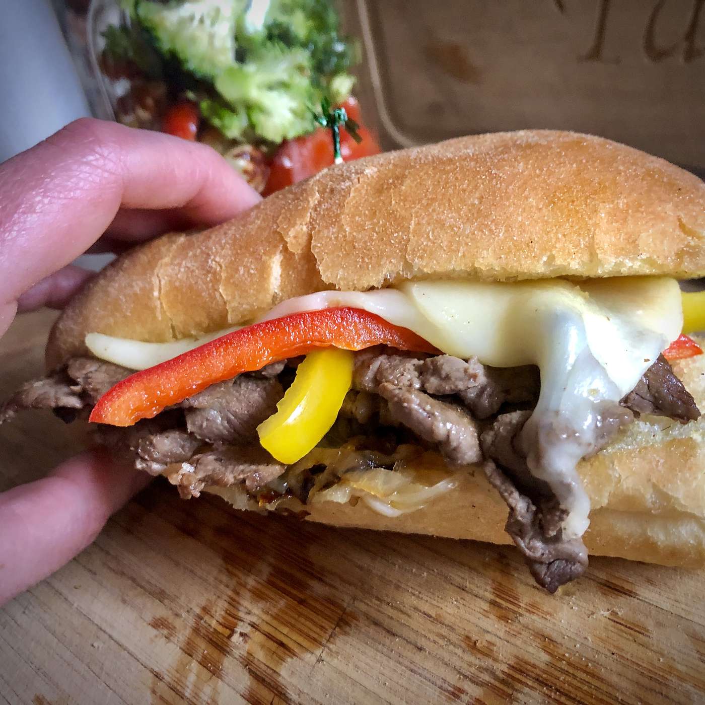 S4 E23 A Philly Cheesesteak Sandwich & Broccoli Tomato Salad