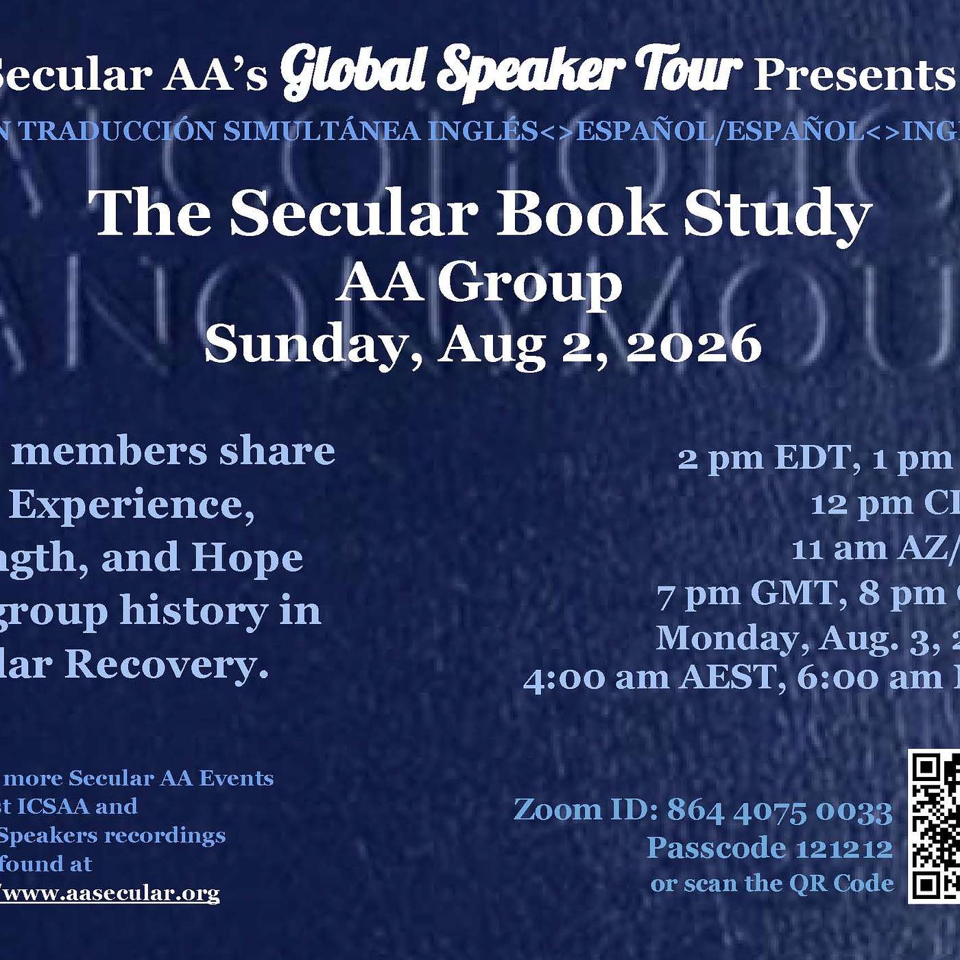 Secular AA Global Speaker Tour - Secular Book Study Group - August 2, 2026 episode artwork