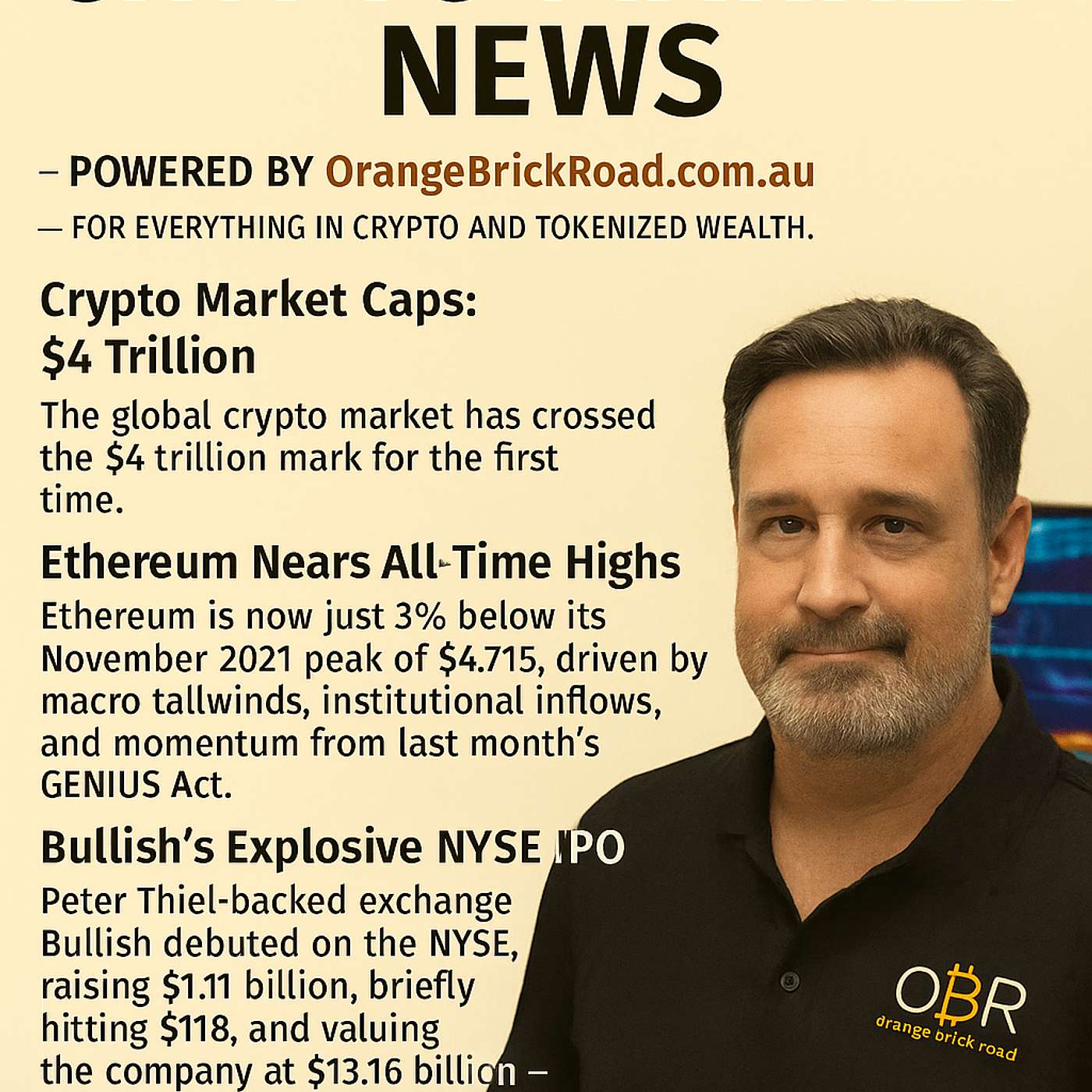 Ethereum Nears All-Time High 1 Minute Crypto Market Update — Powered by OrangeBrickRoad.com.au