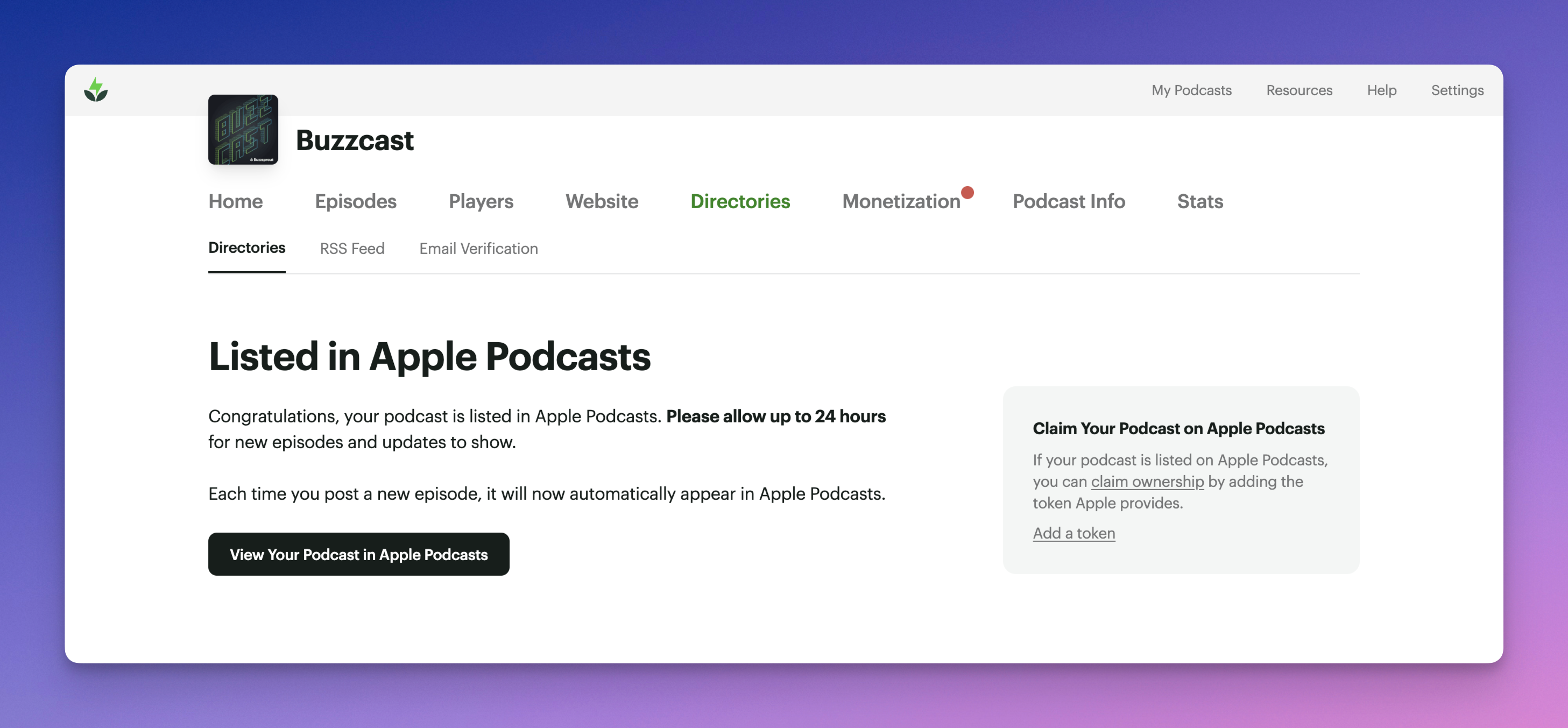 Claim show on Apple Podcasts Connect