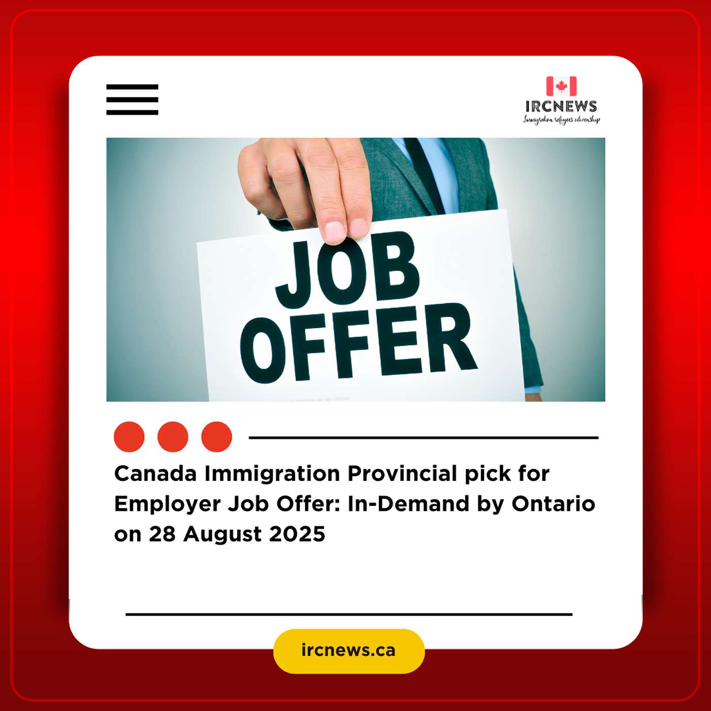 Canada Immigration Provincial pick for Employer Job Offer: In-Demand by Ontario on 28 August 2025