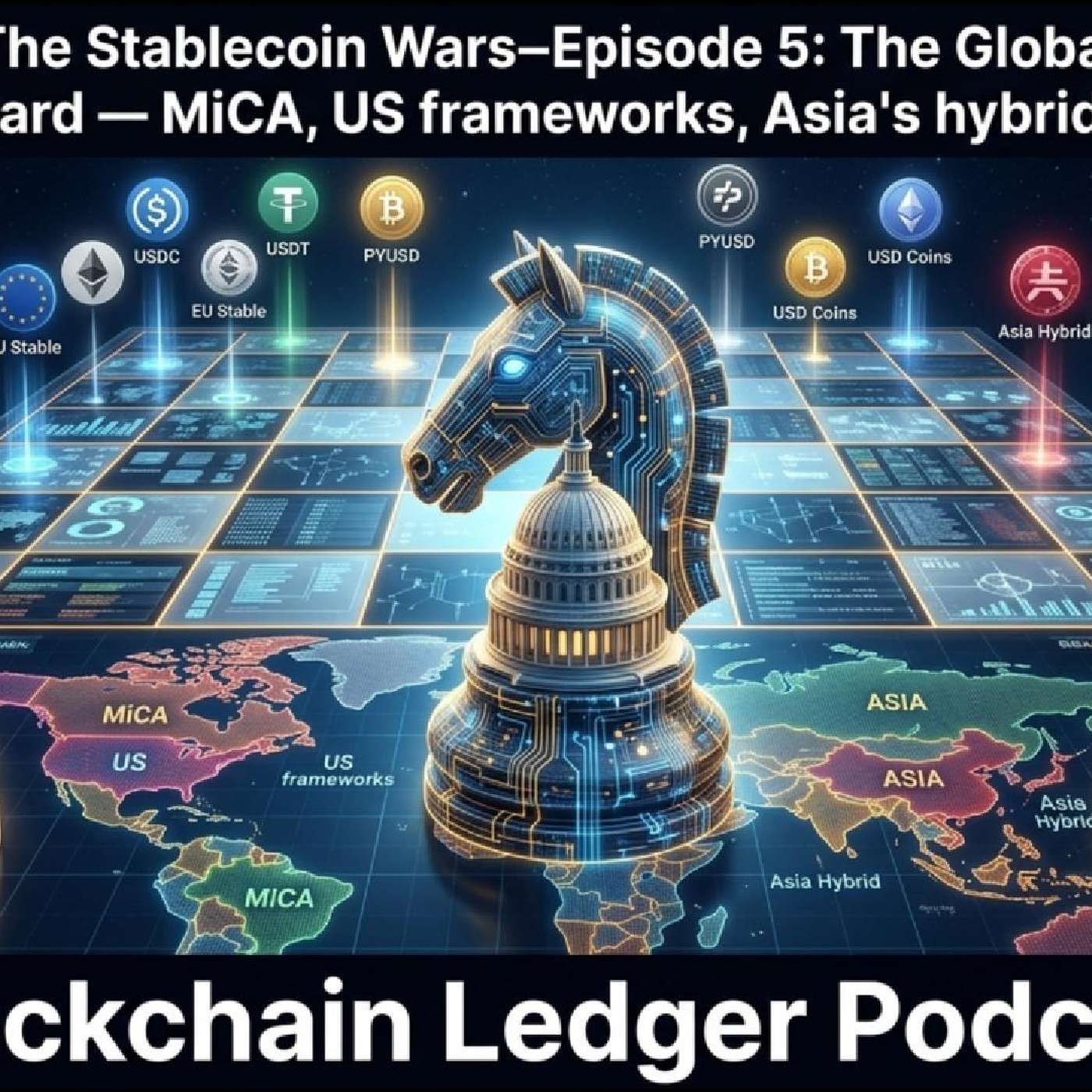 SERIES 1 — The Stablecoin Wars–Episode 5: The Global Regulatory Chessboard — MiCA, US frameworks, Asia’s hybrid models. episode artwork