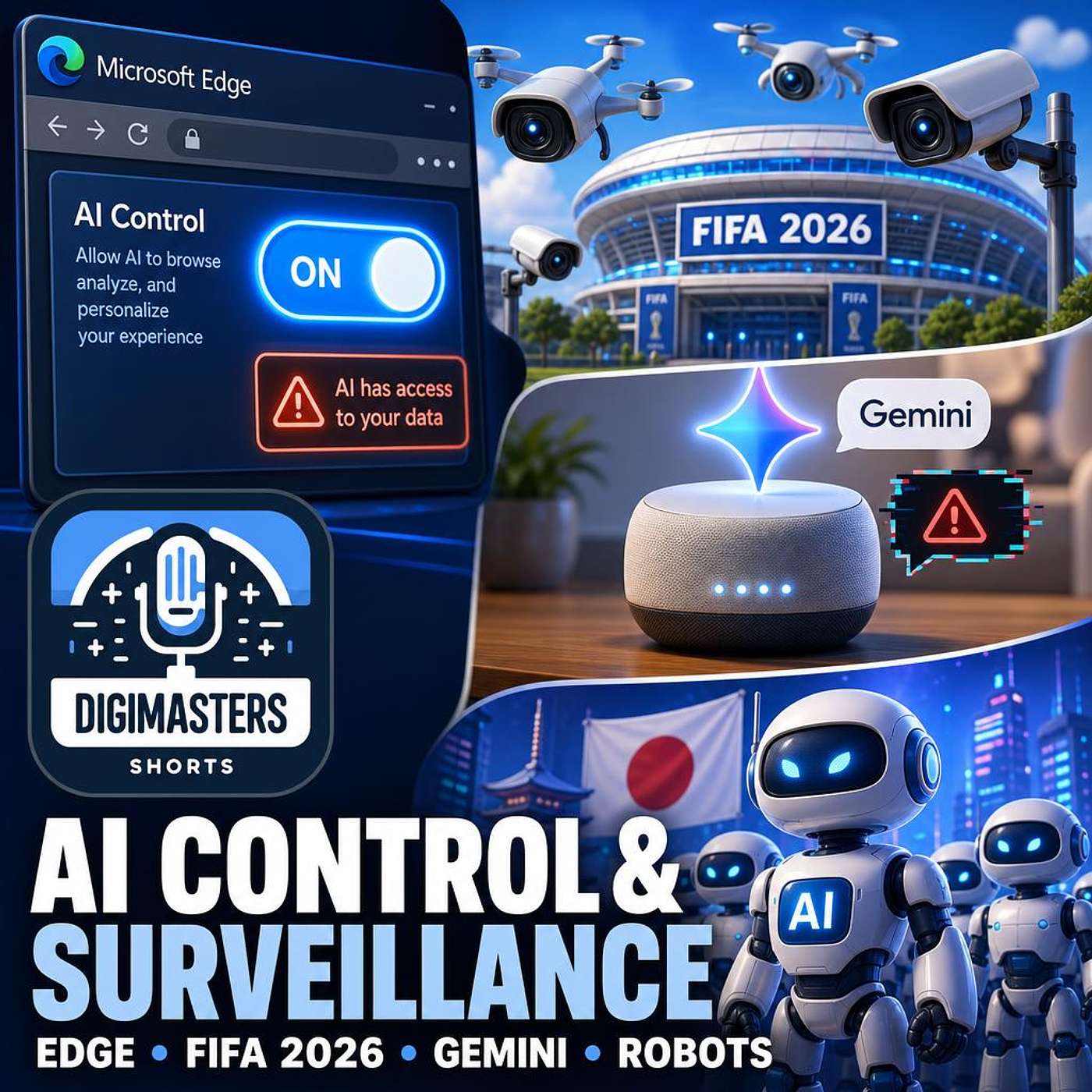 Microsoft Edge AI Control Controversy, FIFA 2026 Surveillance Nightmare, Google Home Gemini Flaws, Japan's $9B AI Robot Army Unveiled episode artwork