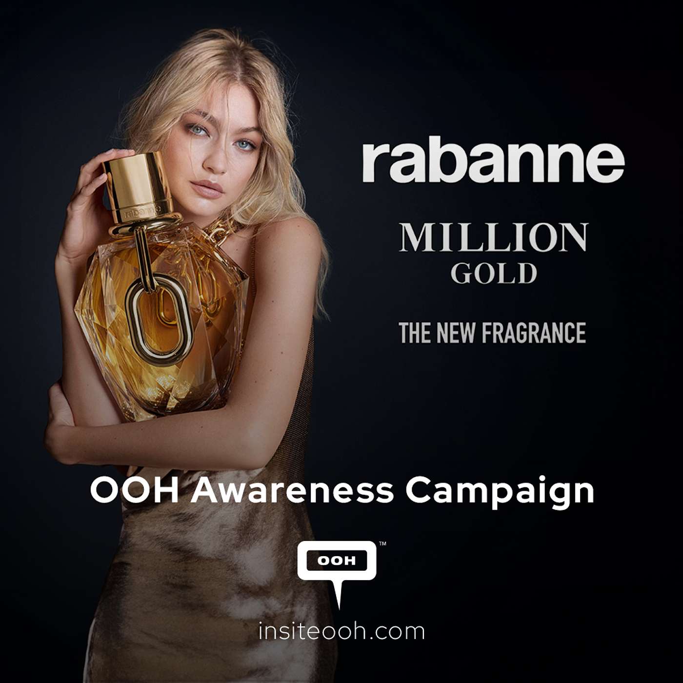 Gigi Hadid Sparkles in The Spotlight for Rabanne's New Million Gold Fragrance on Dubai’s DOOH episode artwork