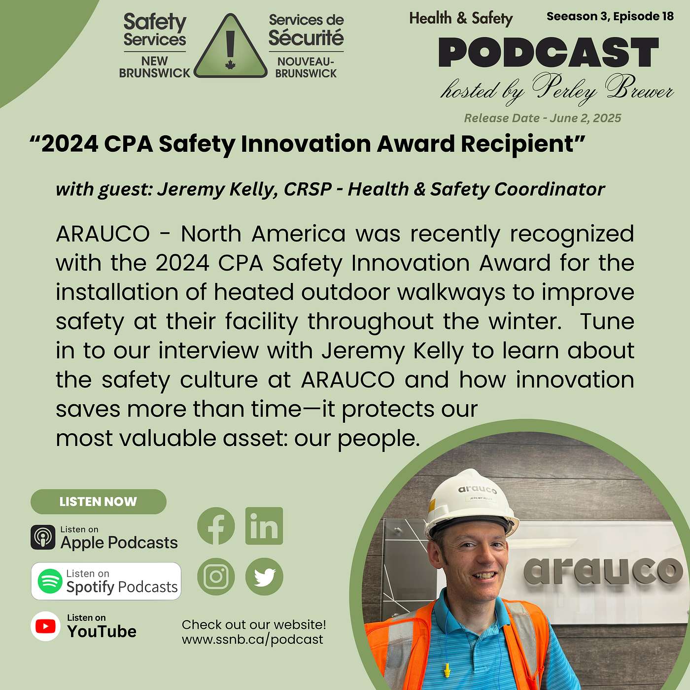 2024 CPA Safety Innovation Award Recipient - Jeremy Kelly, CRSP, Health & Safety Coordinator - ARAUCO