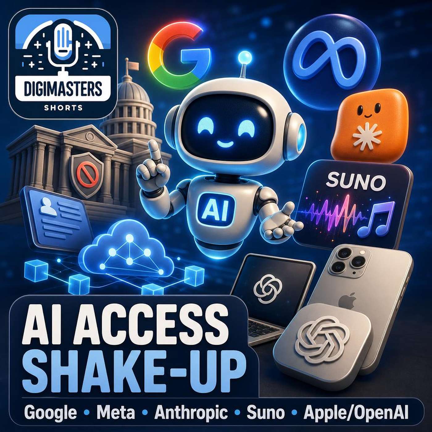 Google Caps Meta’s Gemini AI Access, Anthropic’s Fable 5 U.S. Ban Lifted, Suno’s Controversial Artist Contracts, Apple Exec Moves to OpenAI Hardware episode artwork