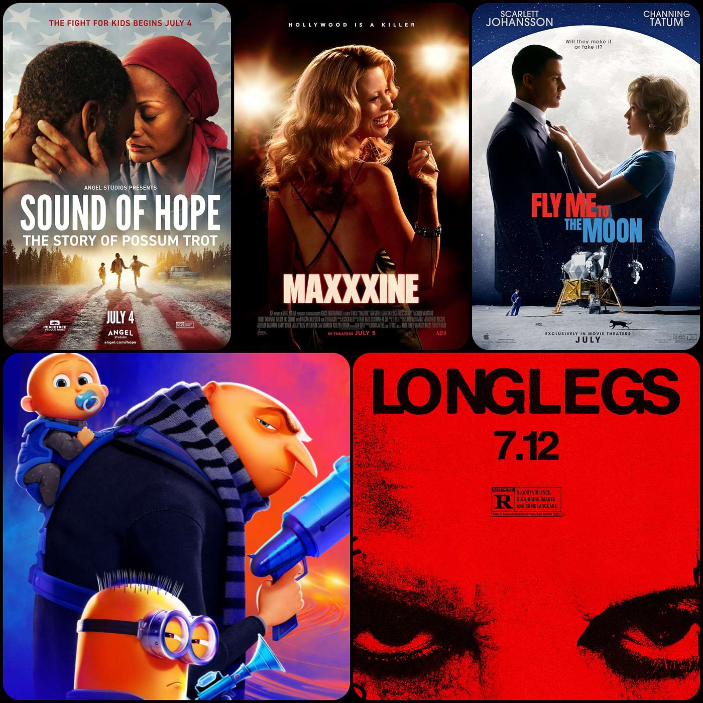 Episode 173 - Despicable Me 4, MaXXXine, Sound of Hope: The Story of Possum Trot, Fly Me to the Moon, Longlegs episode artwork