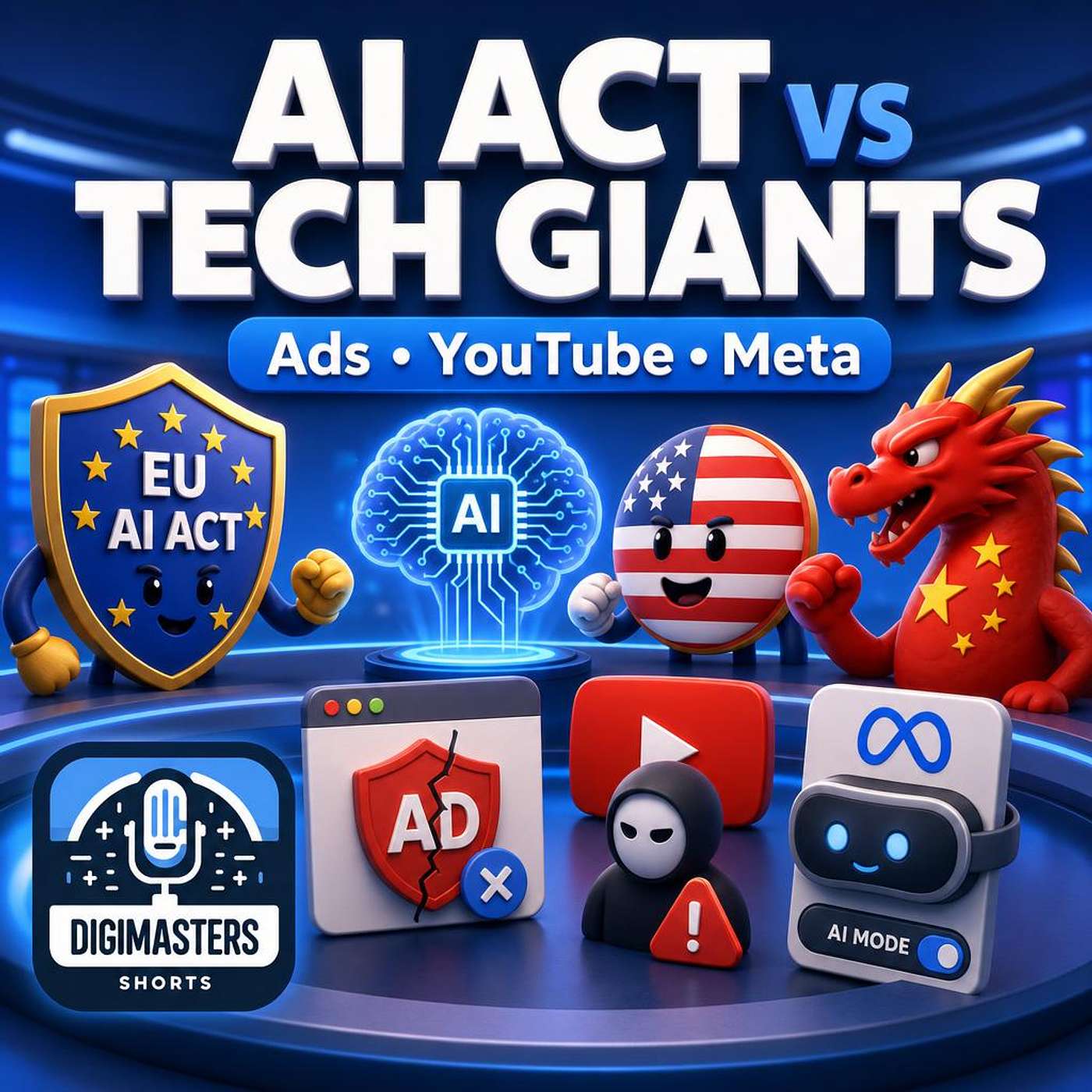 EU AI Act vs US-China supremacy, Google kills powerful ad blockers, YouTube punishes faceless creators, Meta’s controversial AI Mode rollout episode artwork