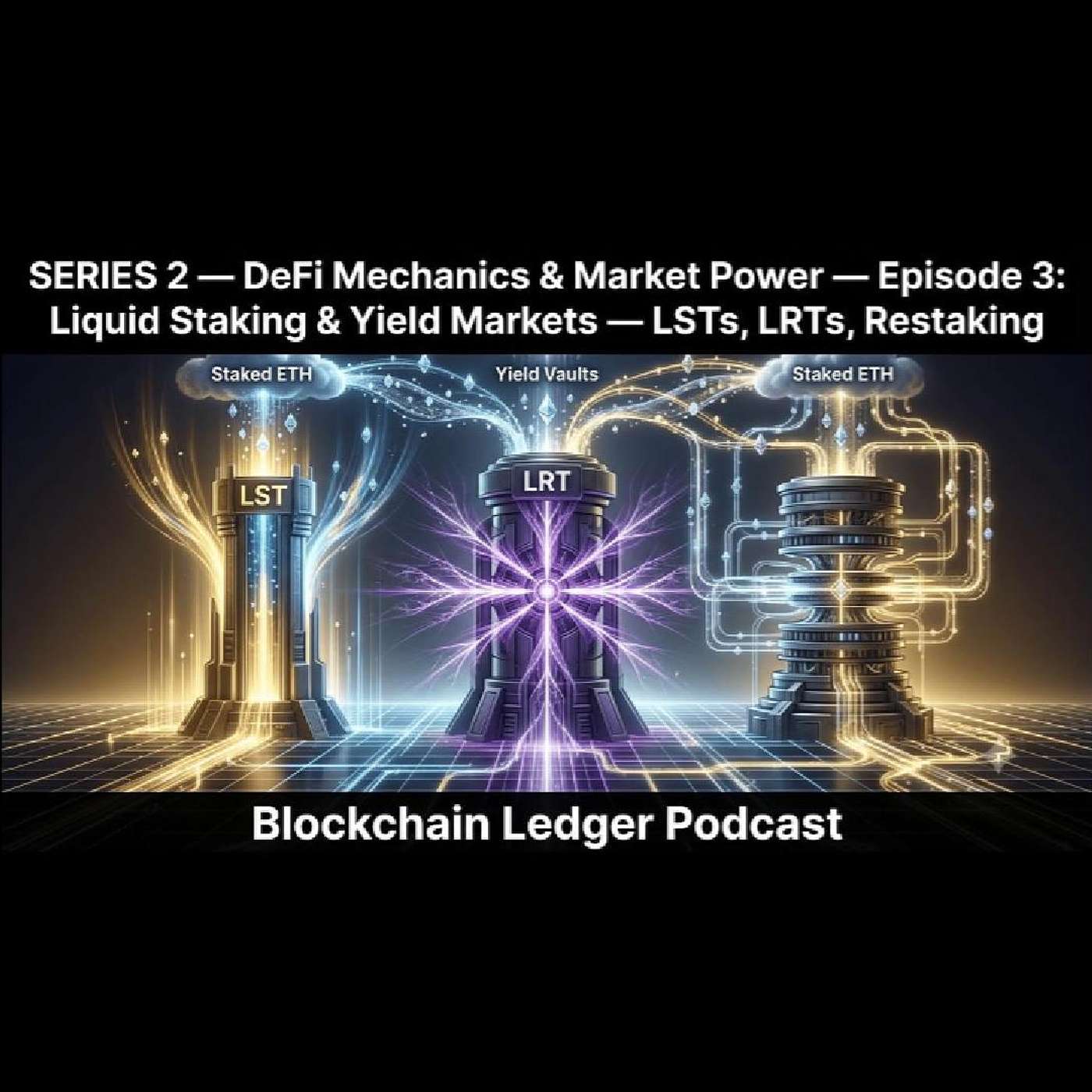 SERIES 2 — DeFi Mechanics & Market Power —Episode 3: Liquid Staking & Yield Markets — LSTs, LRTs, restaking episode artwork